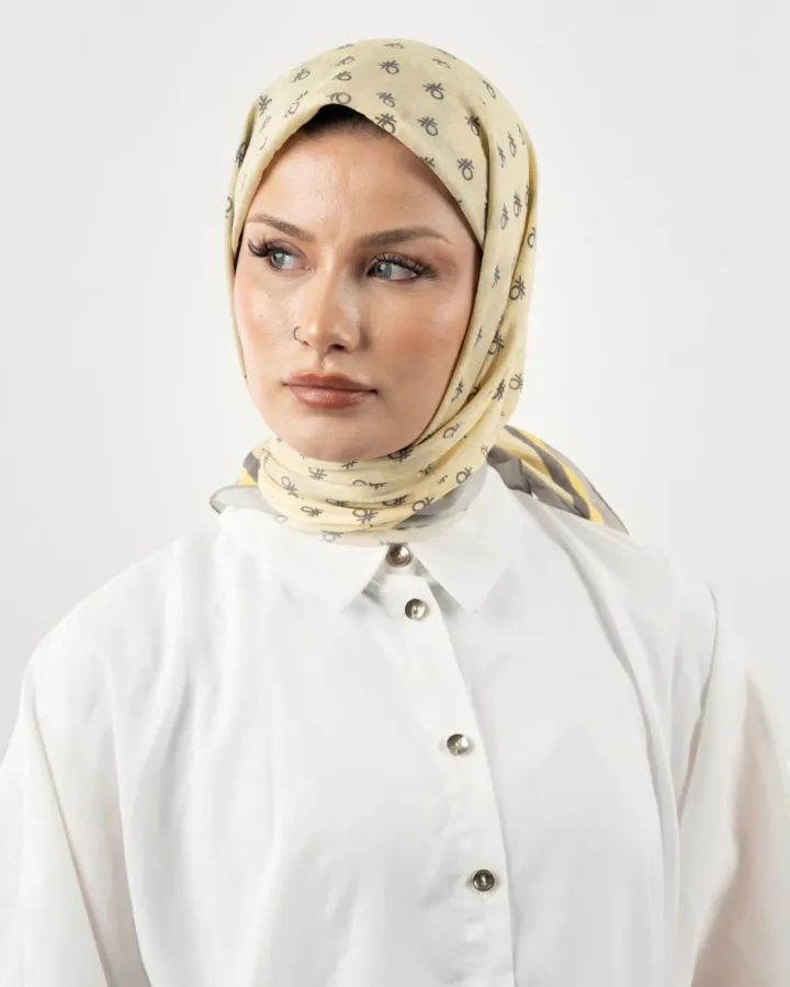 Benetton Siena Eşarp Gri-Sarı-01
