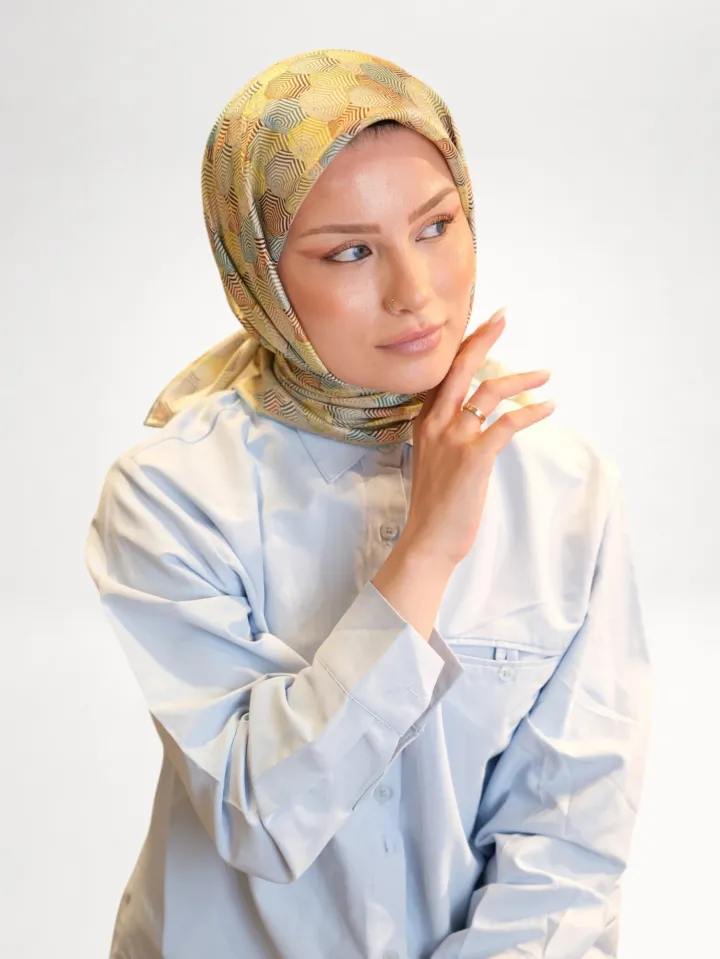Belli Saf Twill İpek Eşarp Gold Mix