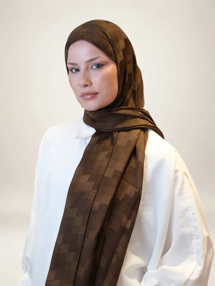 Fresh Scarfs Nori İpeksi Jakar Şal Tozlu Kahve