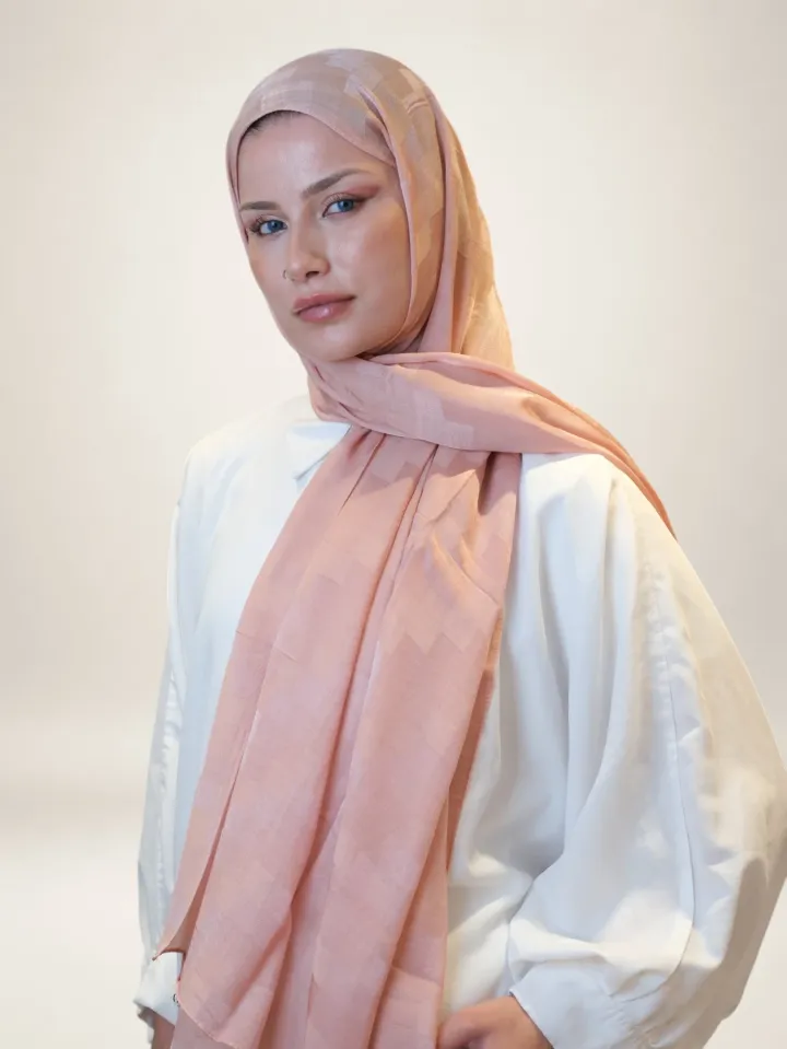 Fresh Scarfs Nori İpeksi Jakar Şal  Pudra