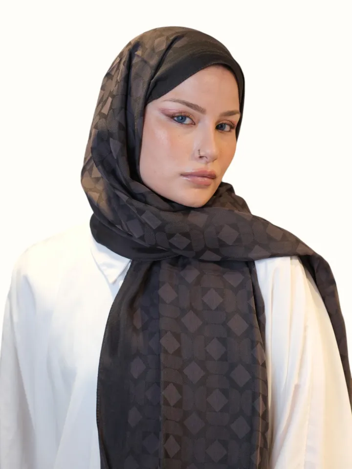 Fresh Scarfs Pamuk Floş Jakarlı Şal Kahve