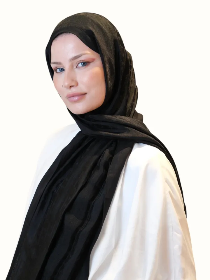 Fresh Scarfs Pamuk Floş Jakarlı Şal Siyah-01