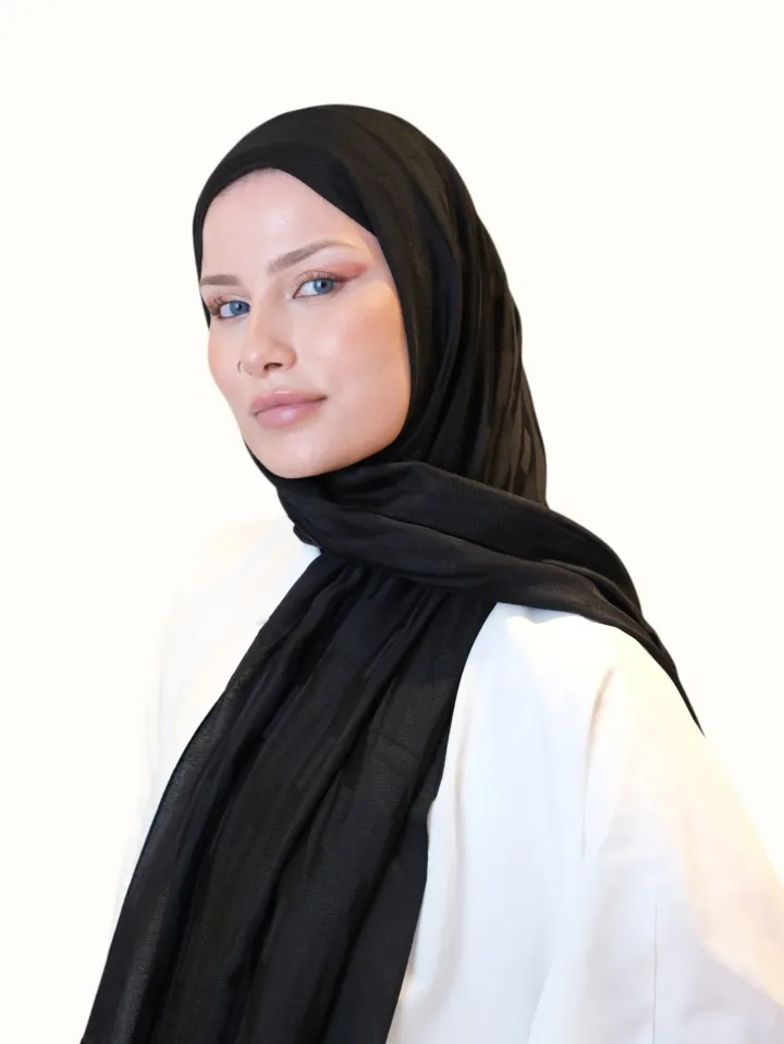 Fresh Scarfs Pamuk Floş Jakarlı Şal Siyah-02