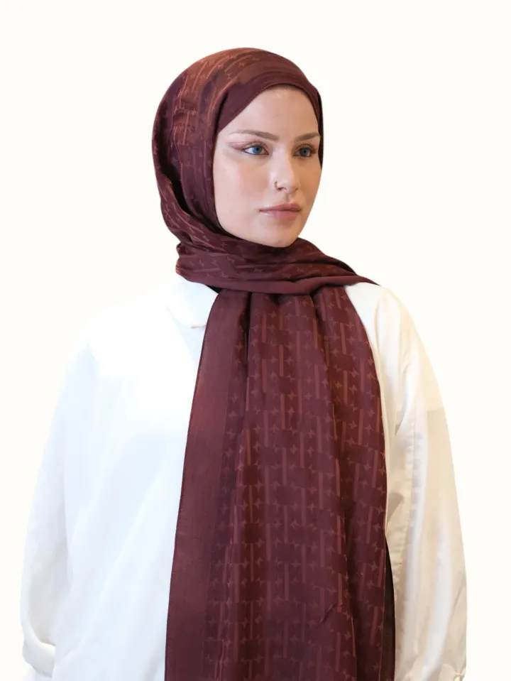 Fresh Scarfs Pamuk Floş Jakarlı Şal Bordo-01
