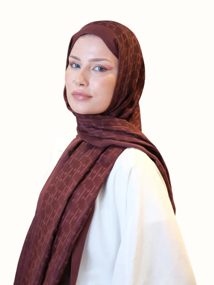 Fresh Scarfs Pamuk Floş Jakarlı Şal Bordo-01