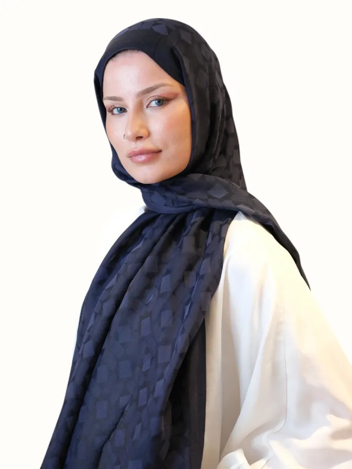 Fresh Scarfs Pamuk Floş Jakarlı Şal Lacivert