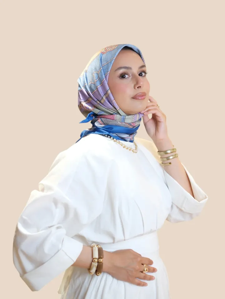 İthal İpek Twill Eşarp Mavi Mor