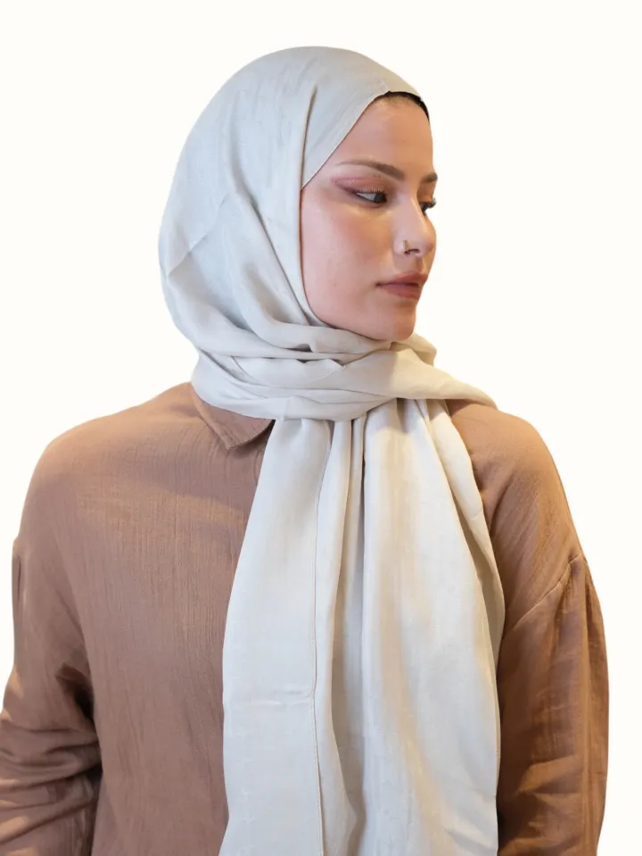 Fresh Scarfs Pamuk Floş Jakarlı Şal İnci Bej