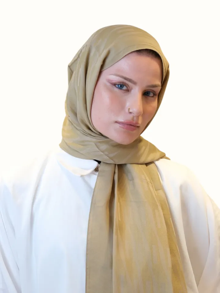 Fresh Scarfs Pamuk Floş Jakarlı Şal Kum-01