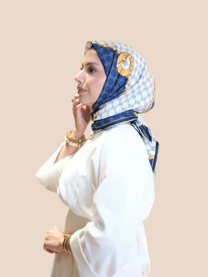 İthal İpek Twill Eşarp Mavi Gold