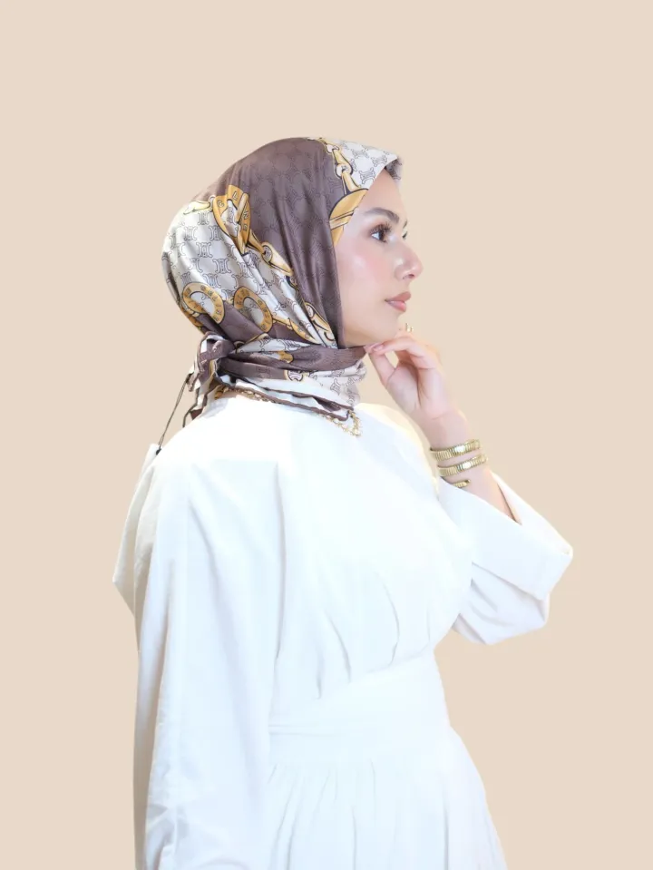 İthal İpek Twill Eşarp Kahve Krem