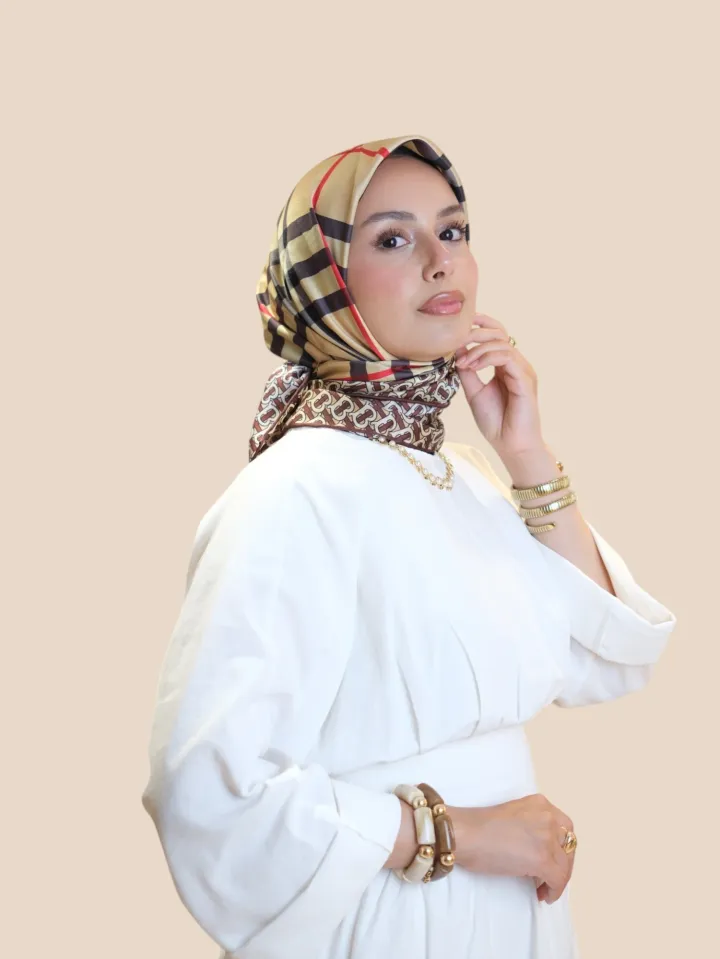 İthal İpek Twill Eşarp Kırmızı Krem