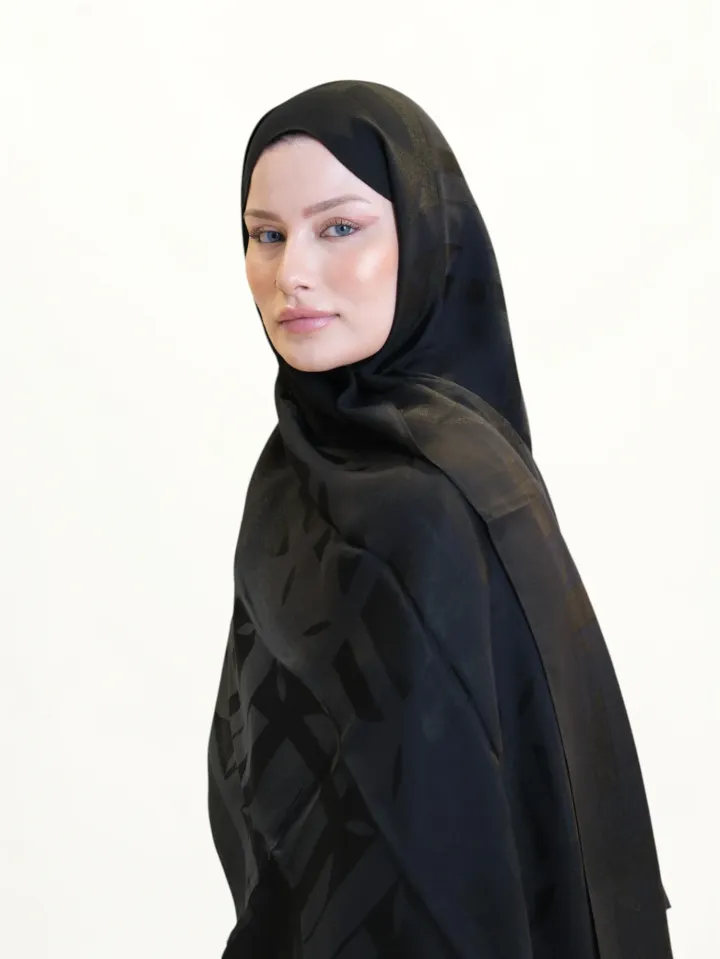 Carell Monogram Desen Pamuk Şal Siyah-01