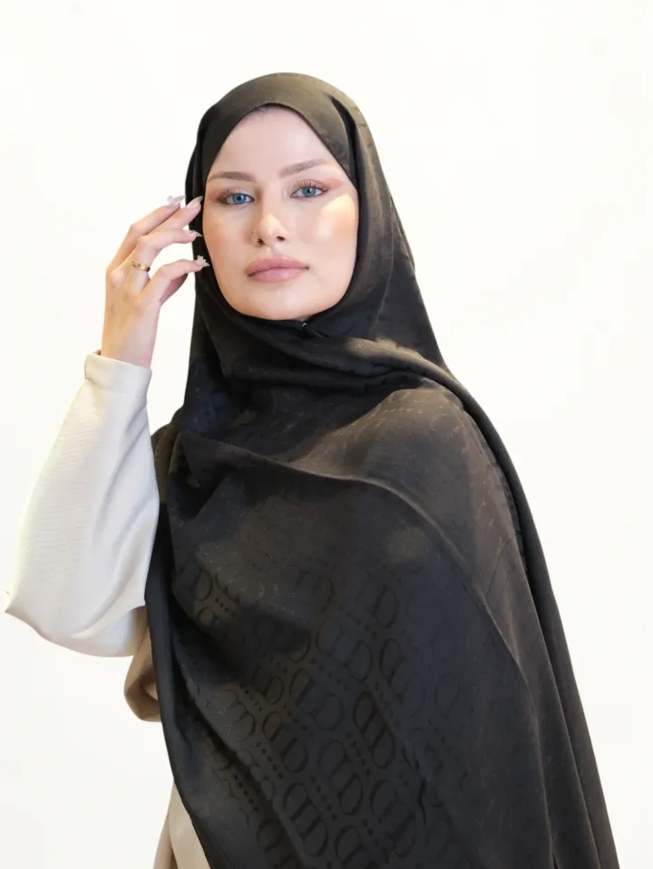Carell Monogram Desen Pamuk Şal Siyah-02