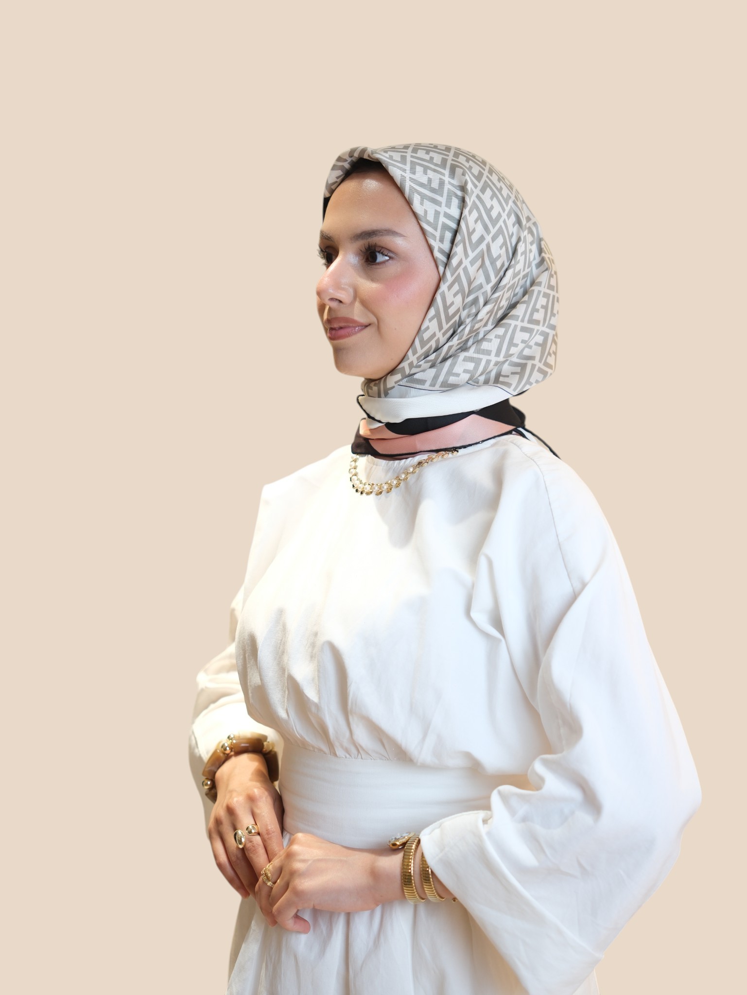 İthal Twill Eşarp Krem - Görsel 4