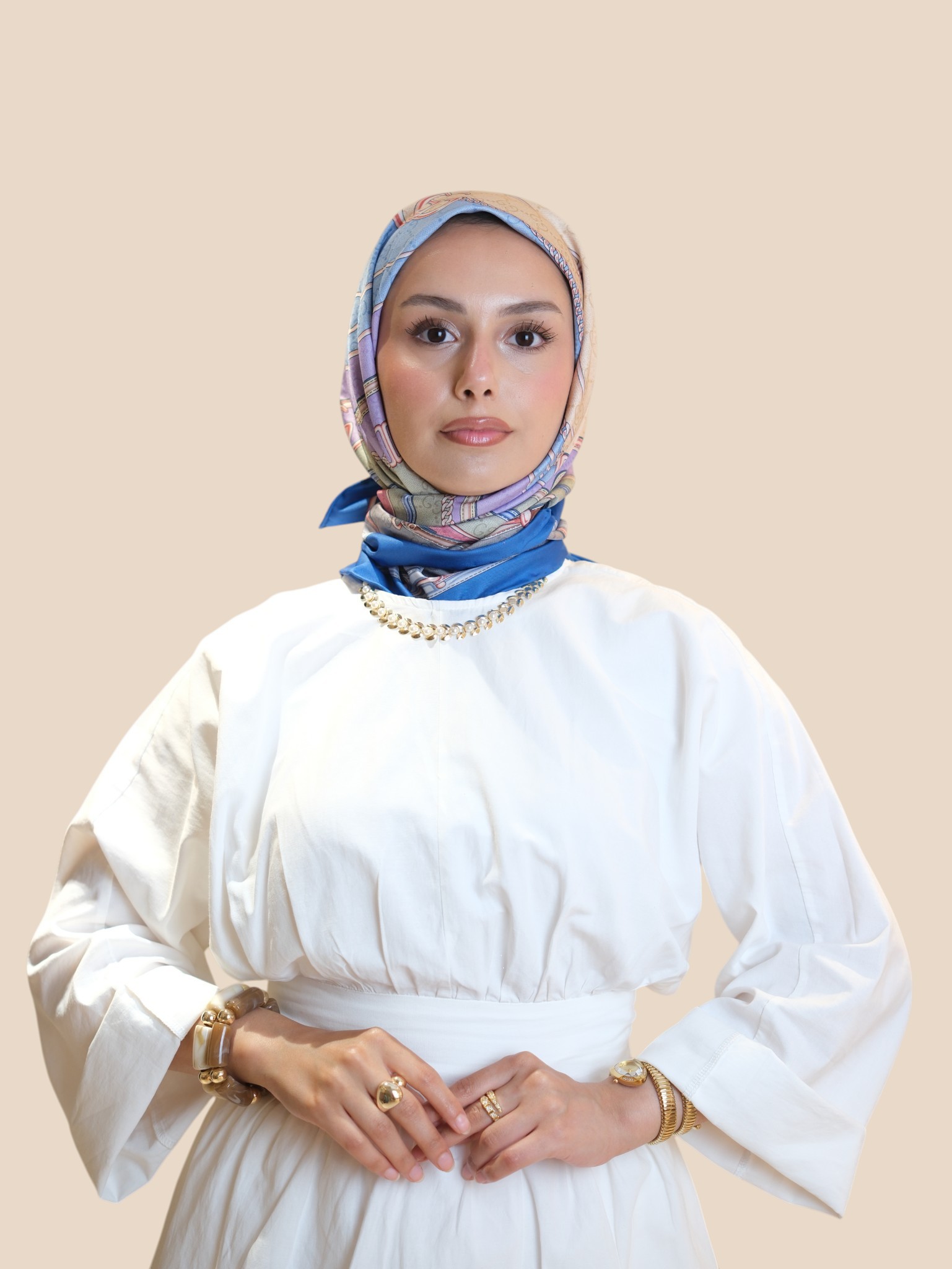 İthal İpek Twill Eşarp Mavi Mor - Görsel 3