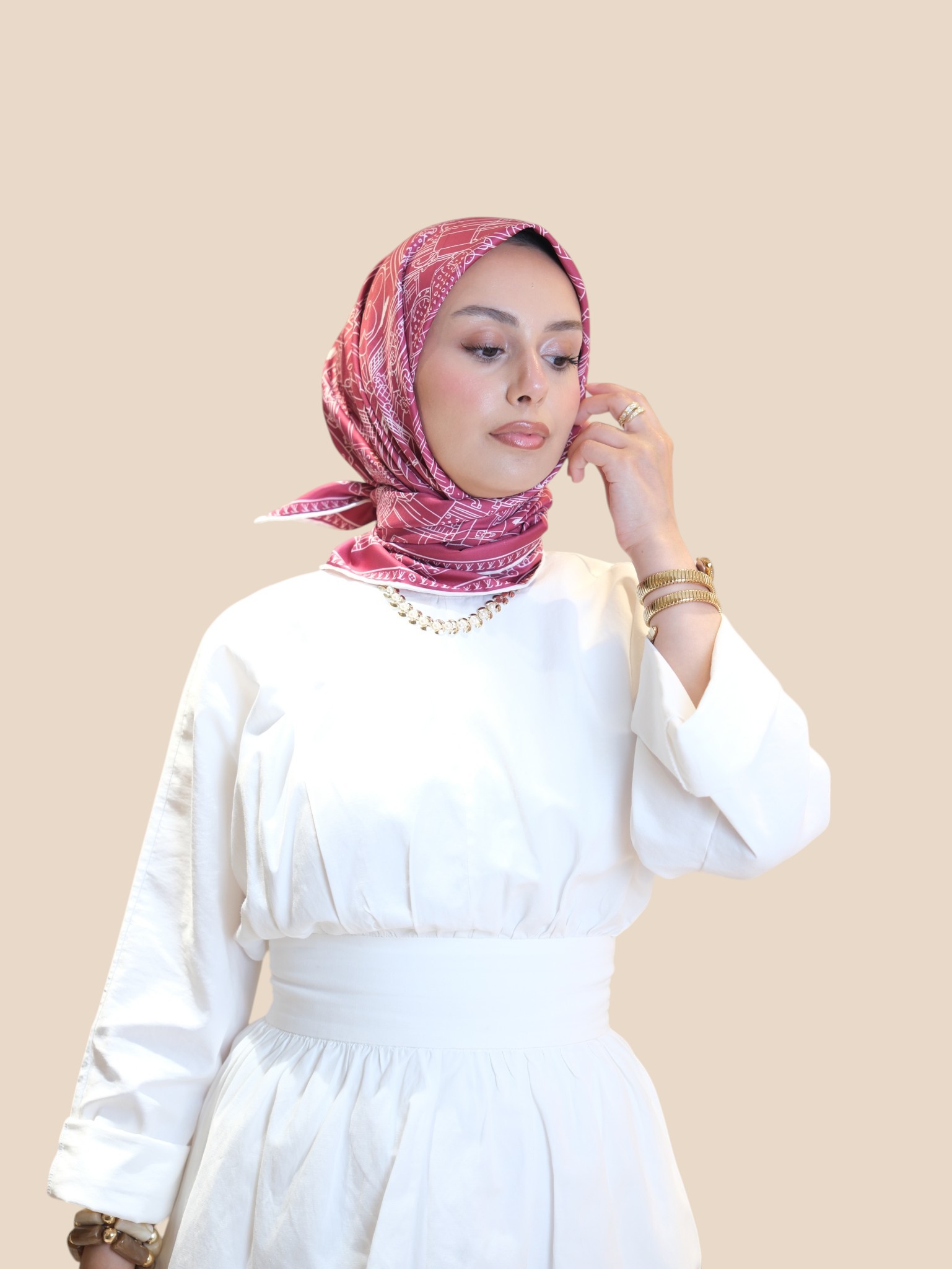 İthal İpek Twill Eşarp Kiraz - Görsel 3
