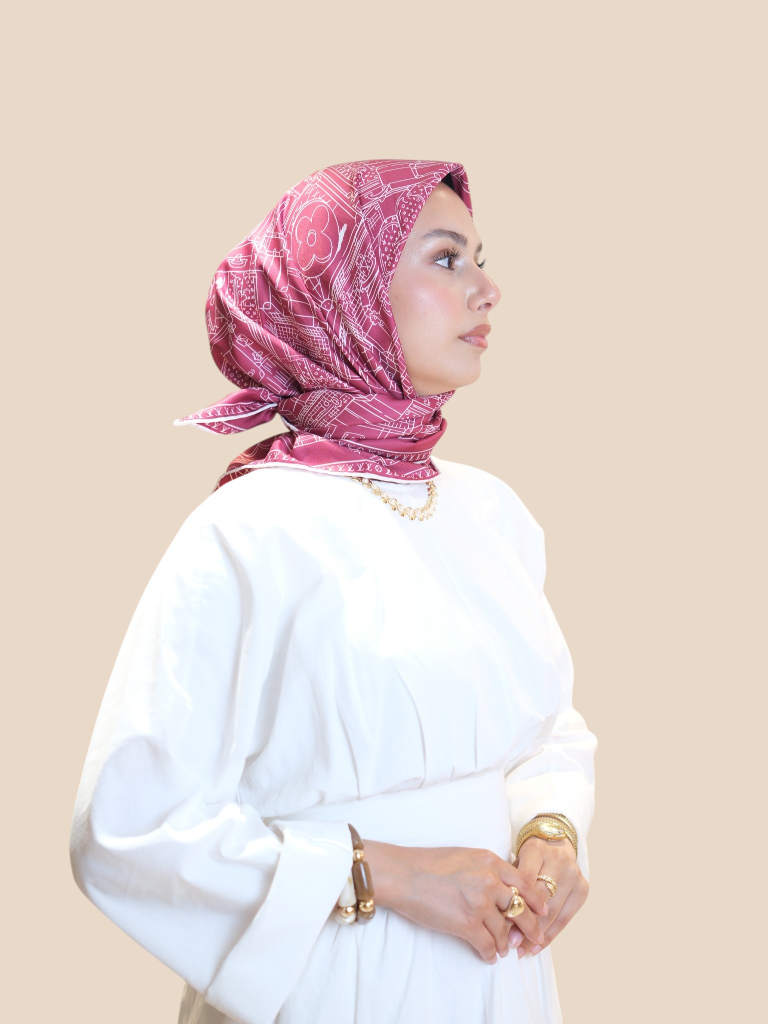 İthal İpek Twill Eşarp Kiraz - Görsel 5