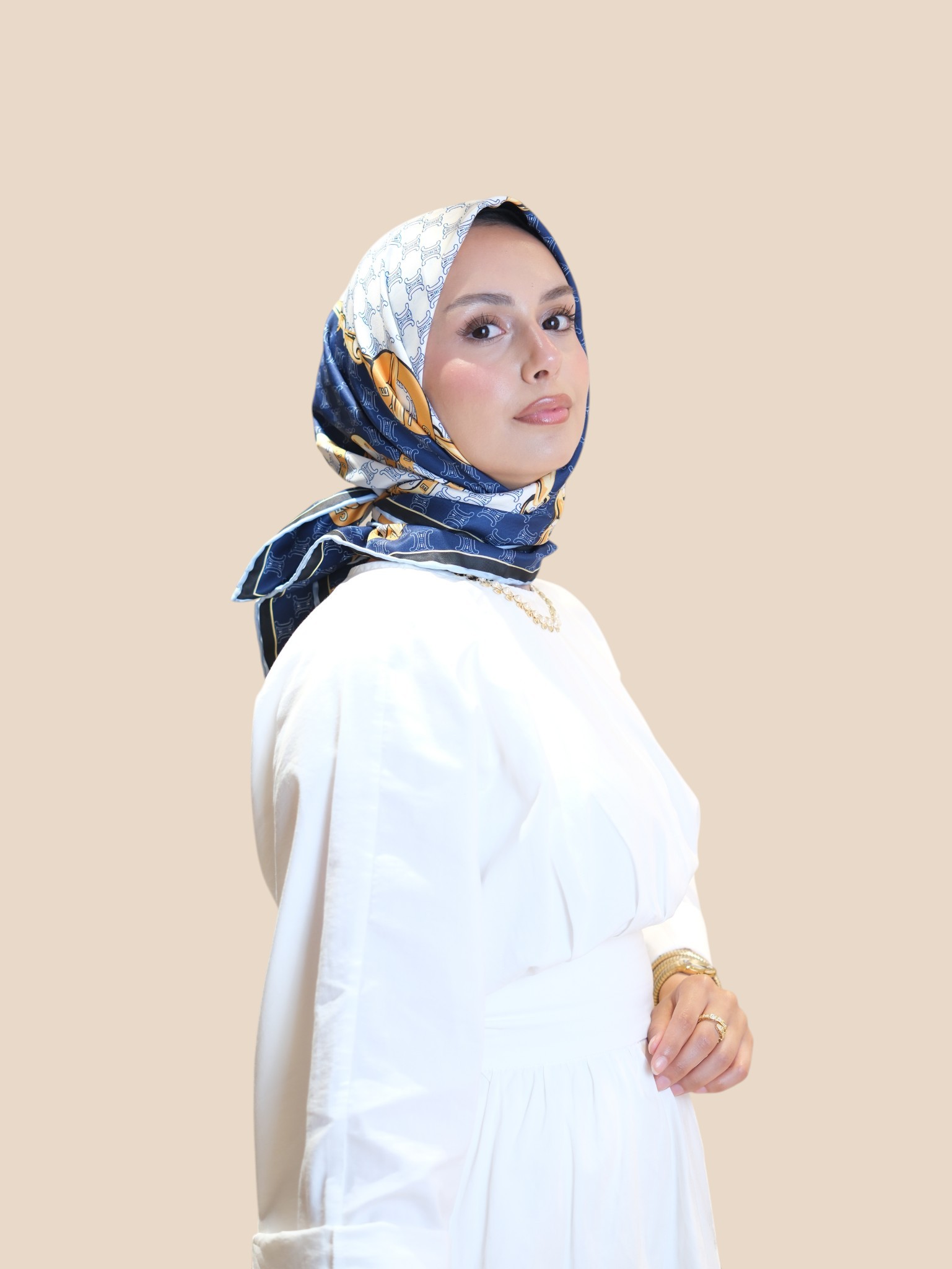 İthal İpek Twill Eşarp Mavi Gold