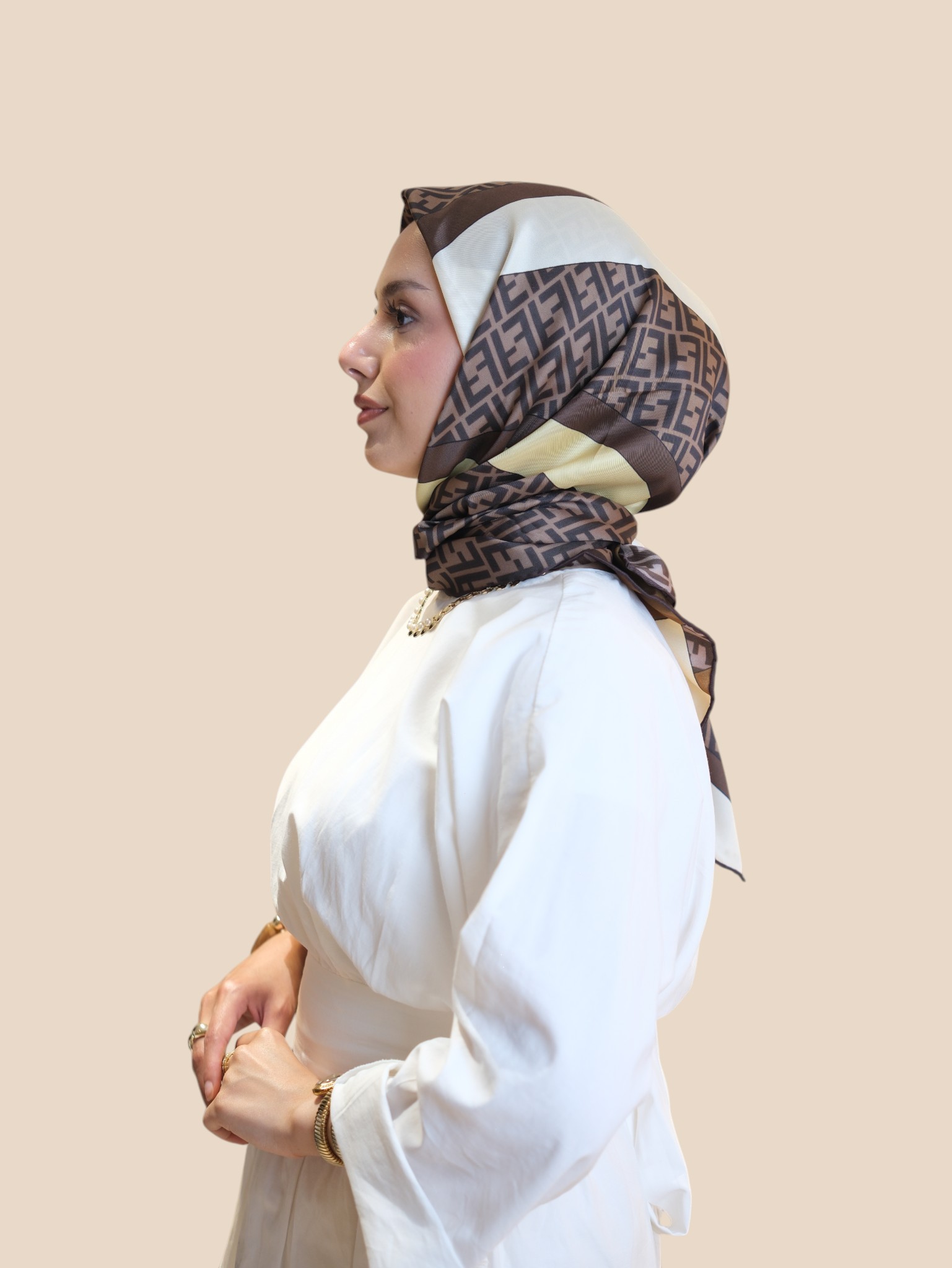 İthal İpek Twill Eşarp Kahve FN - Görsel 4