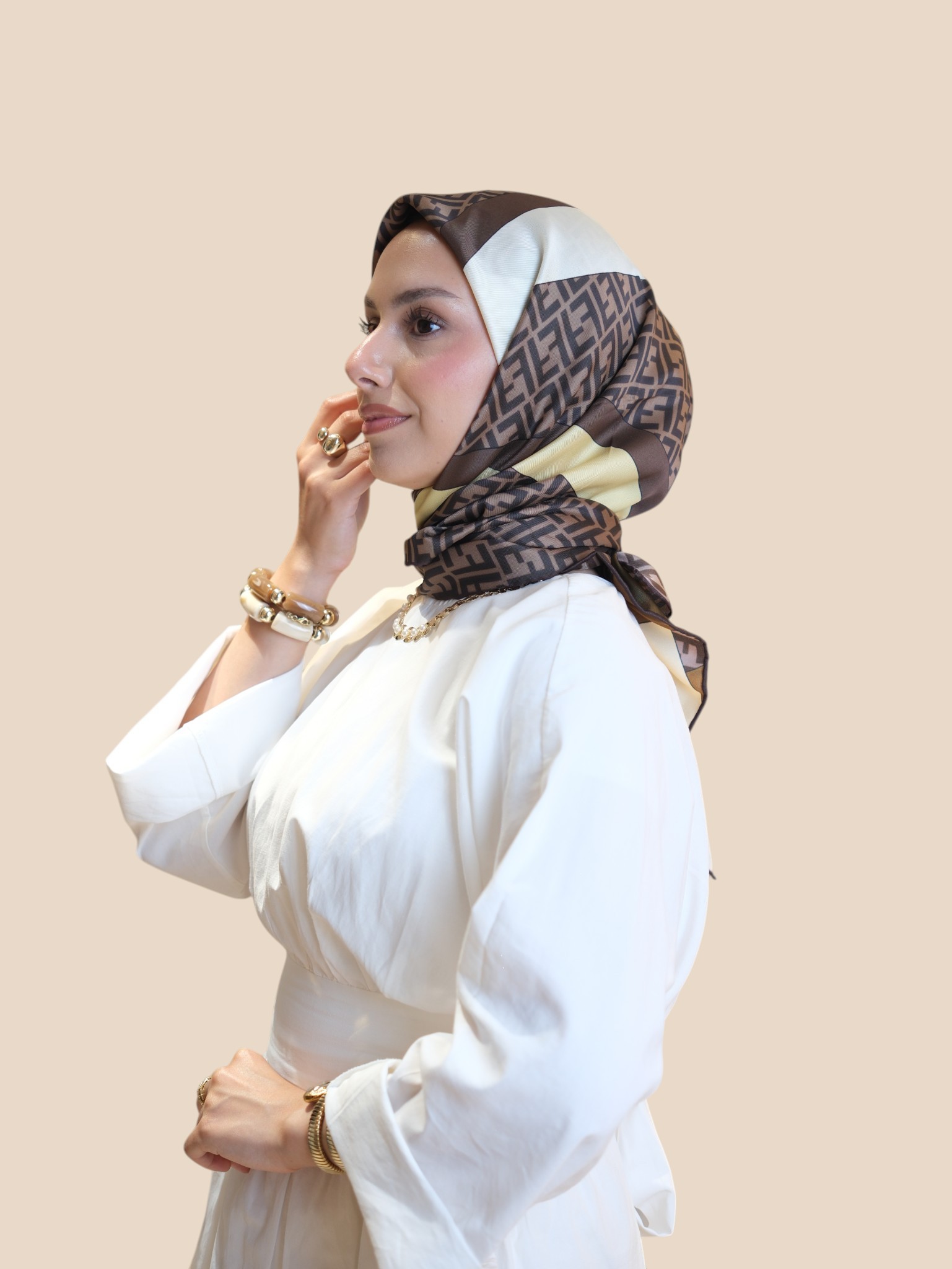 İthal İpek Twill Eşarp Kahve FN - Görsel 5