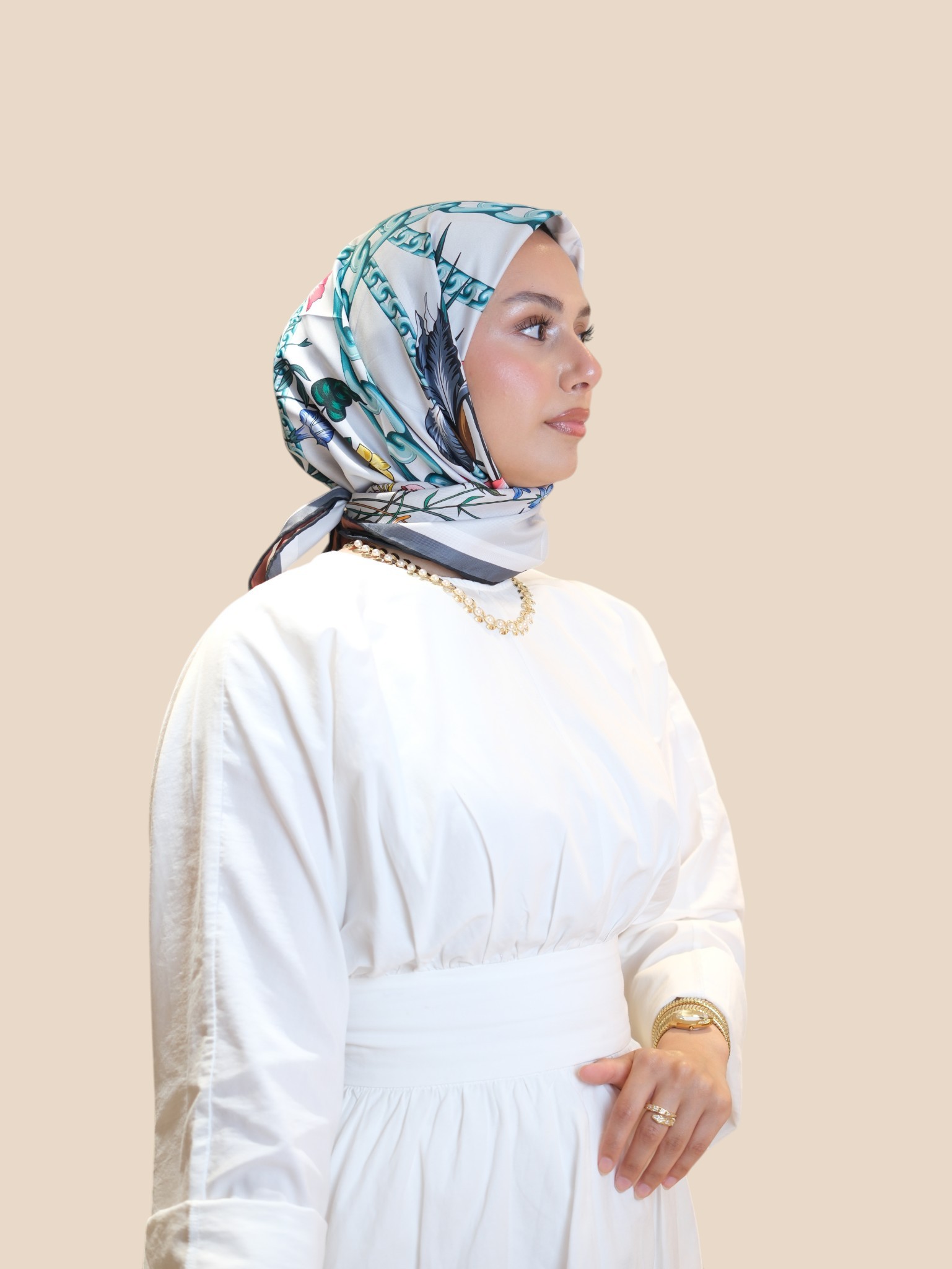 İthal İpek Twill Eşarp Çiçek - Görsel 3