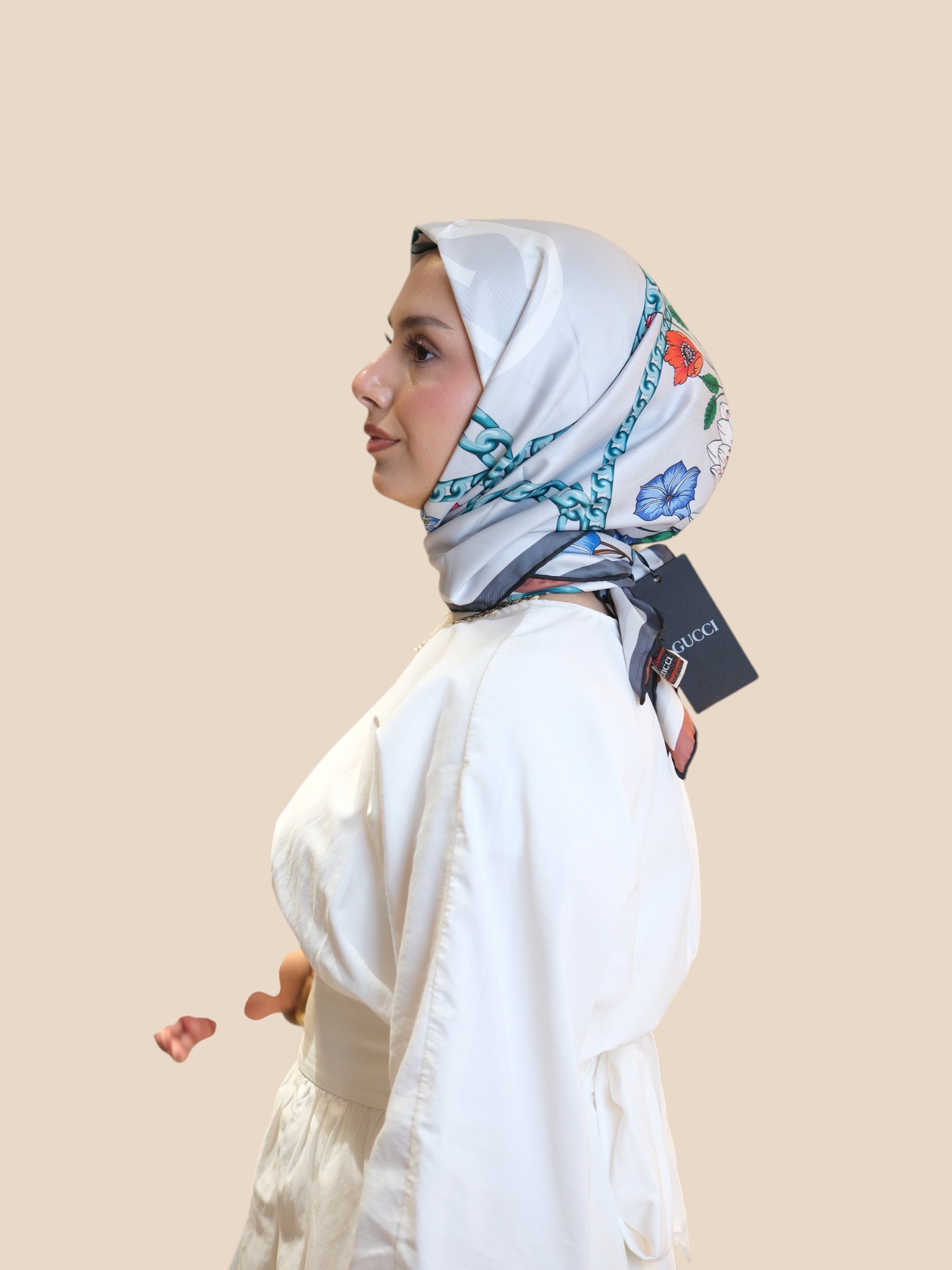 İthal İpek Twill Eşarp Çiçek - Görsel 4