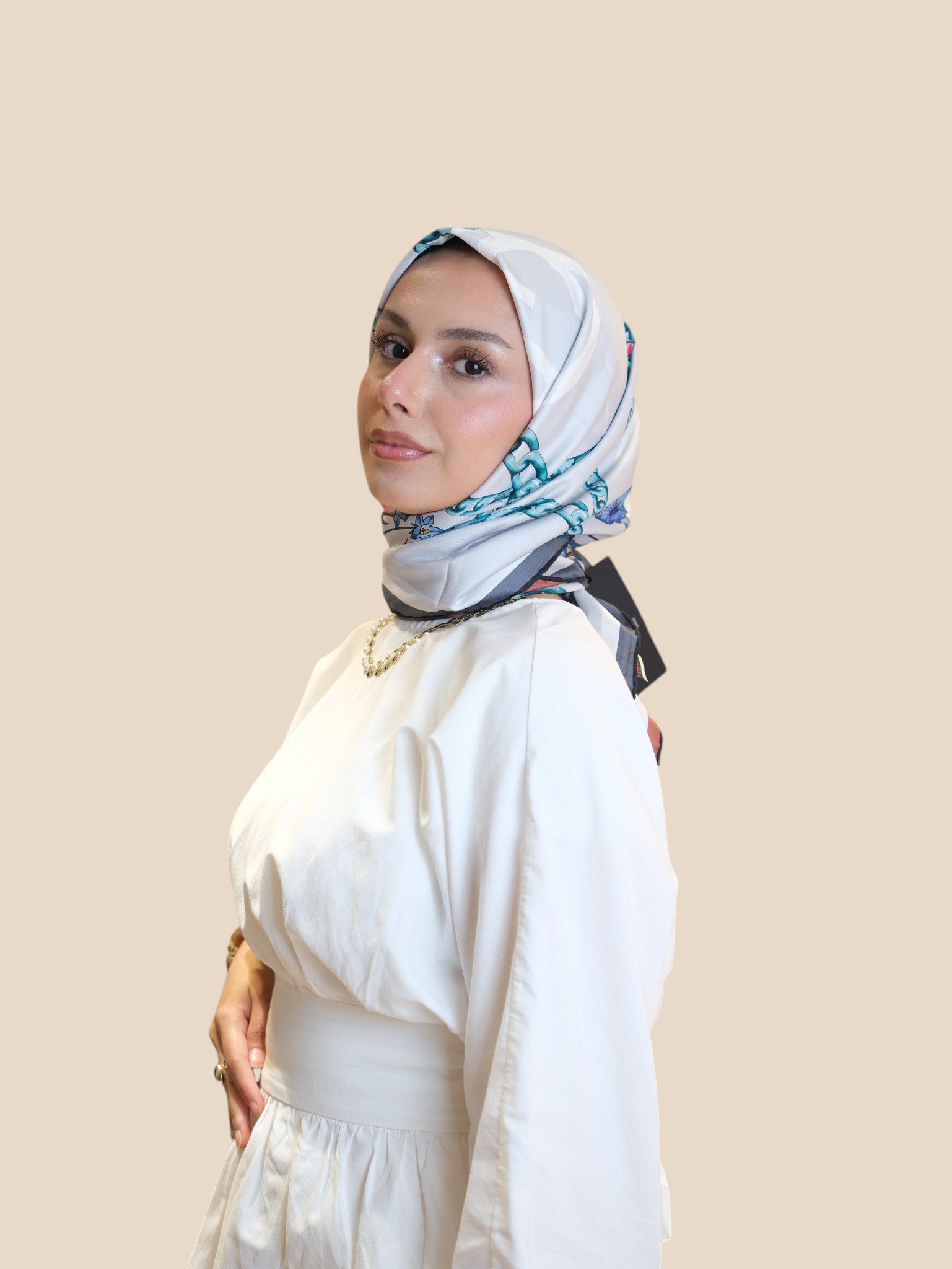 İthal İpek Twill Eşarp Çiçek - Görsel 5