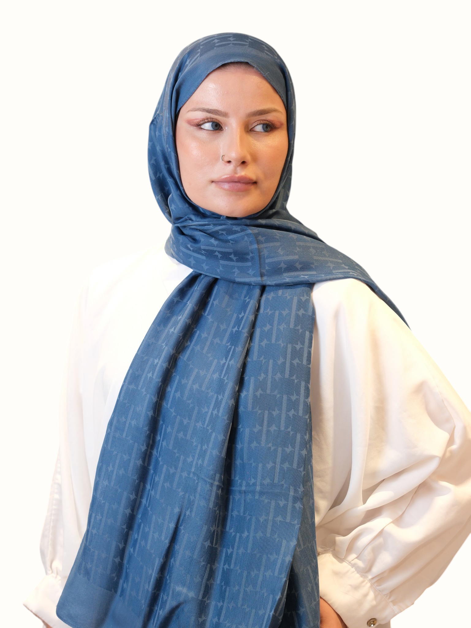 Fresh Scarfs Pamuk Floş Jakarlı Şal İndigo - Görsel 2