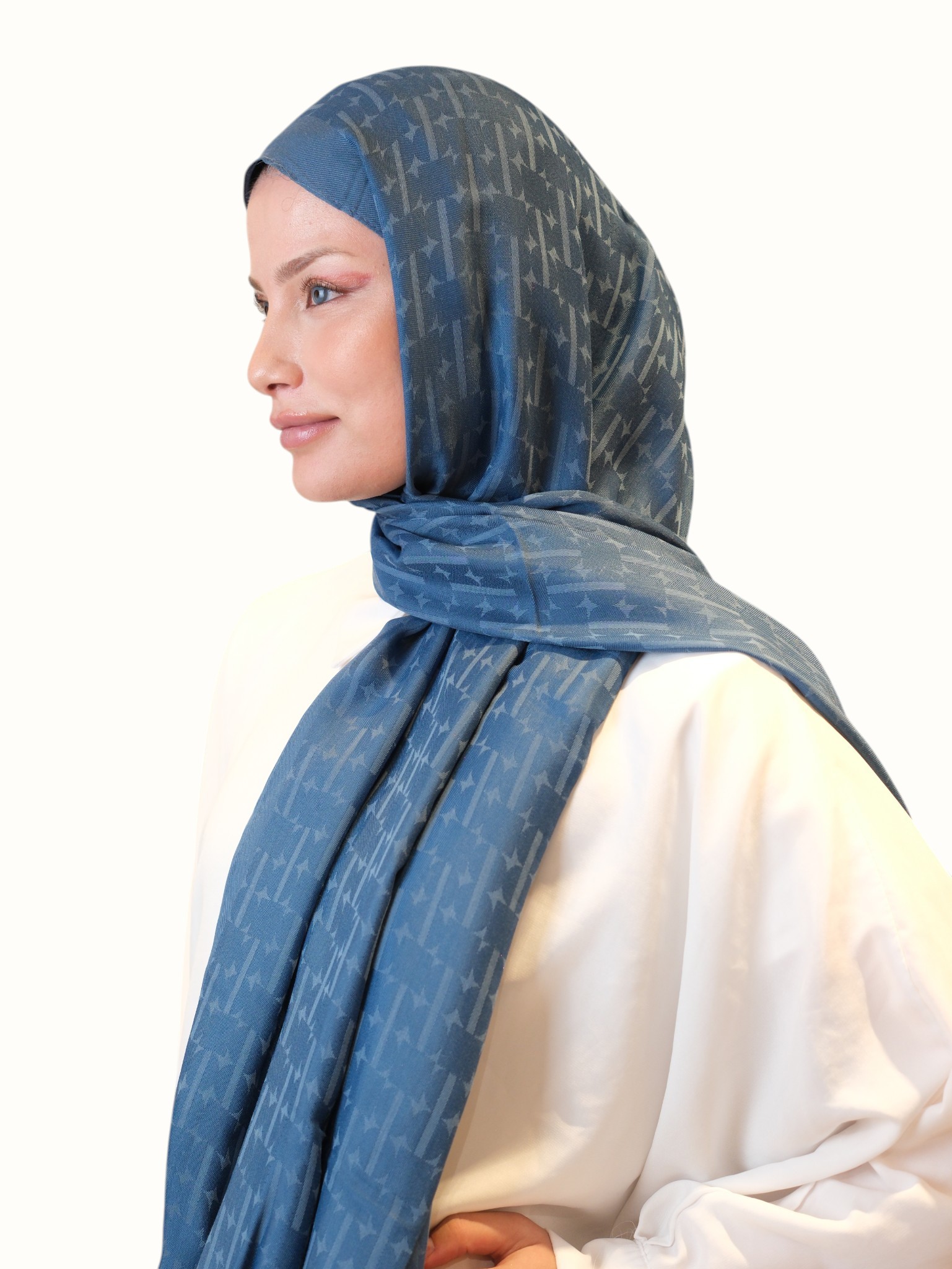 Fresh Scarfs Pamuk Floş Jakarlı Şal İndigo - Görsel 3