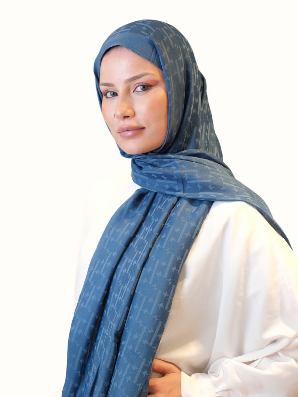 Fresh Scarfs Pamuk Floş Jakarlı Şal İndigo