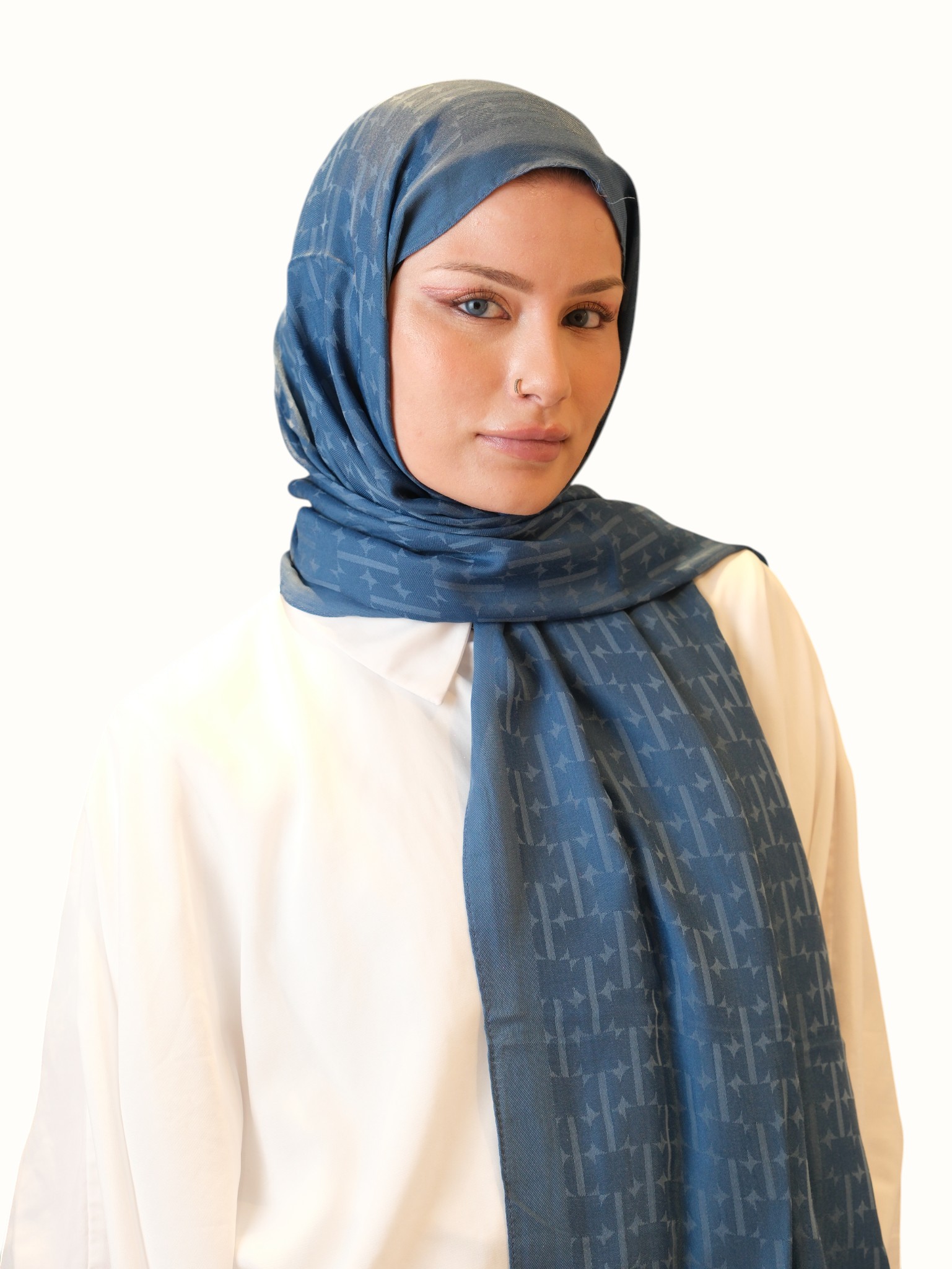 Fresh Scarfs Pamuk Floş Jakarlı Şal İndigo - Görsel 4