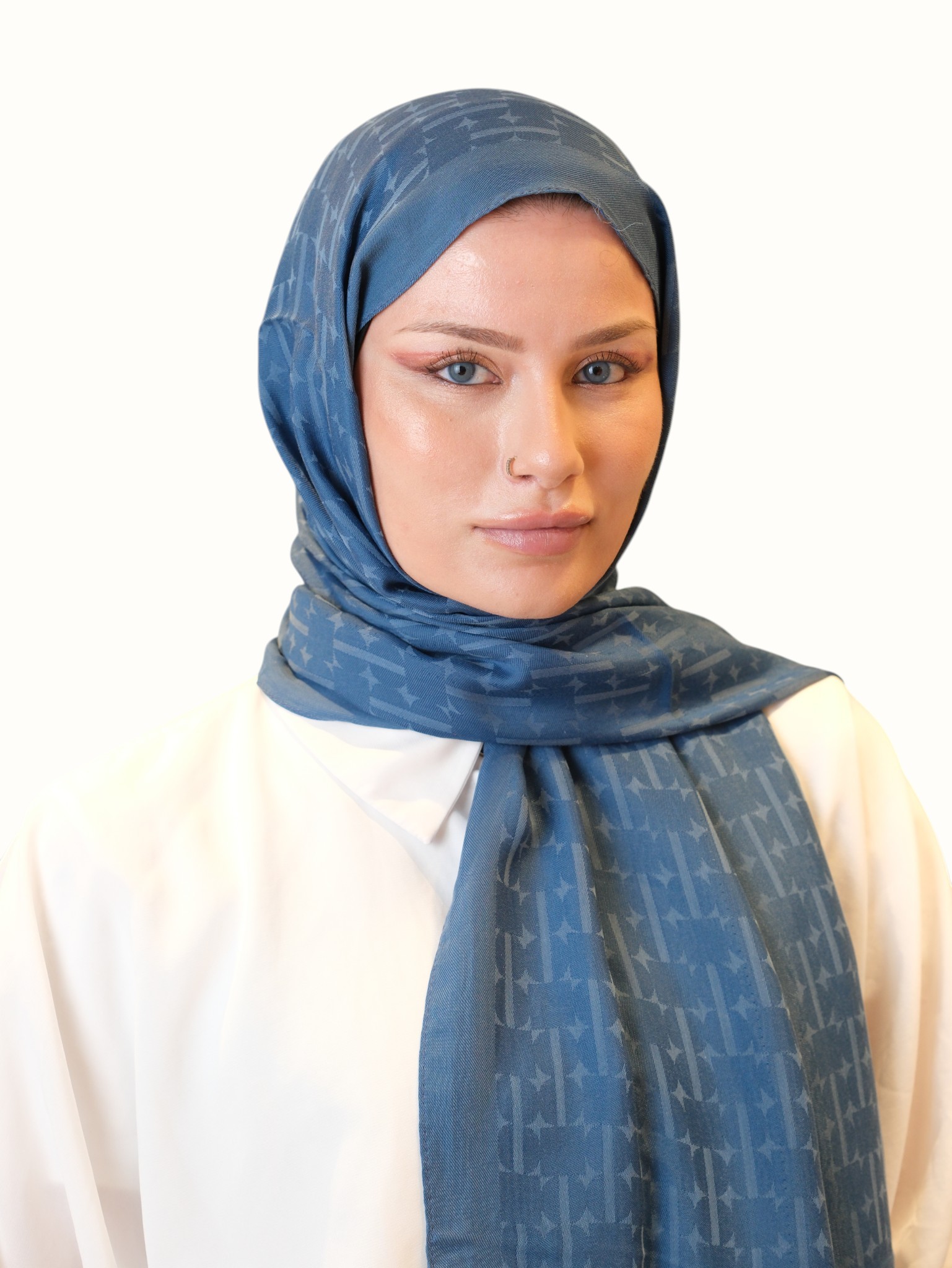 Fresh Scarfs Pamuk Floş Jakarlı Şal İndigo - Görsel 5
