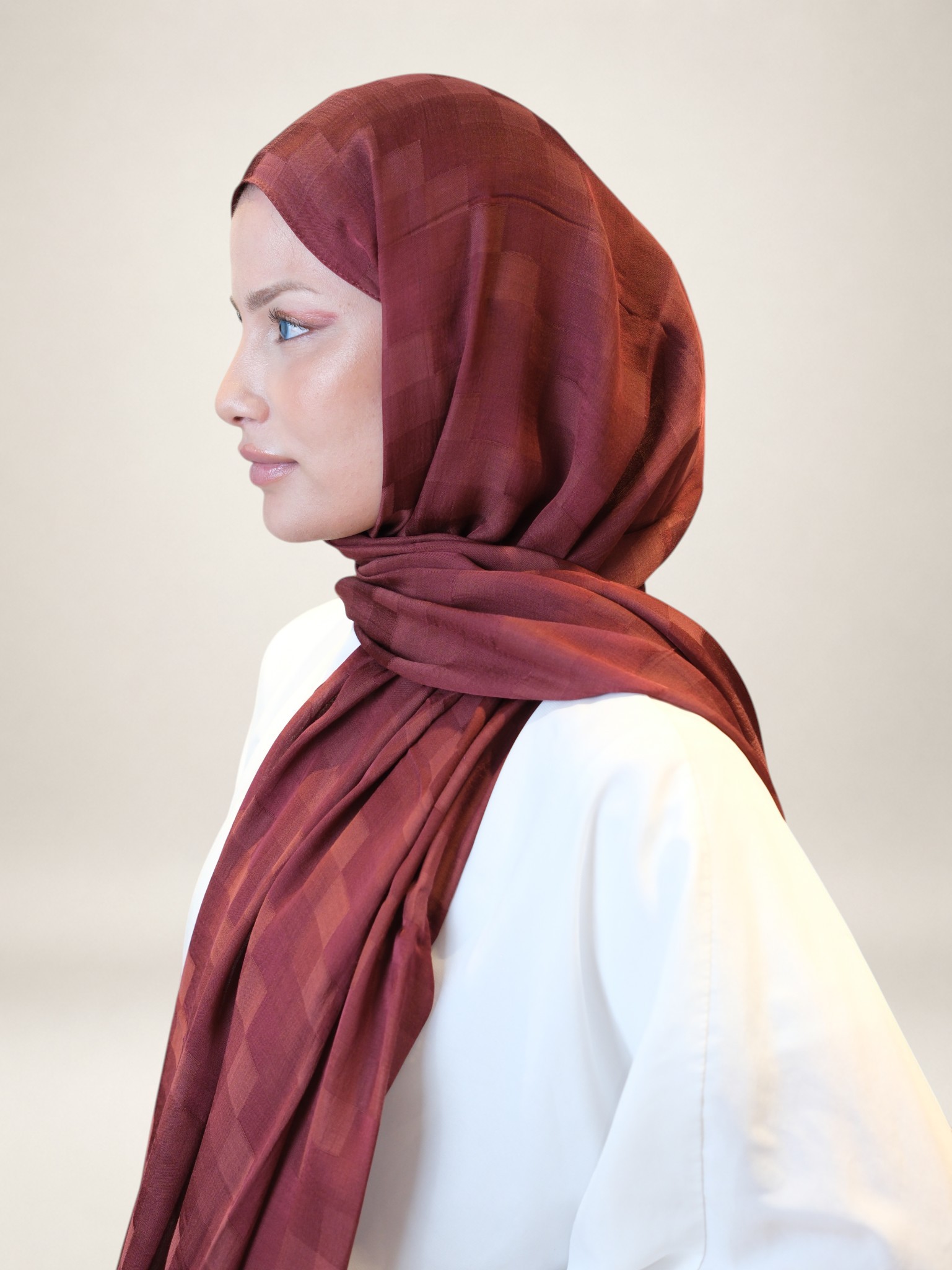 Fresh Scarfs Nori İpeksi Jakar Şal Kiraz - Görsel 5
