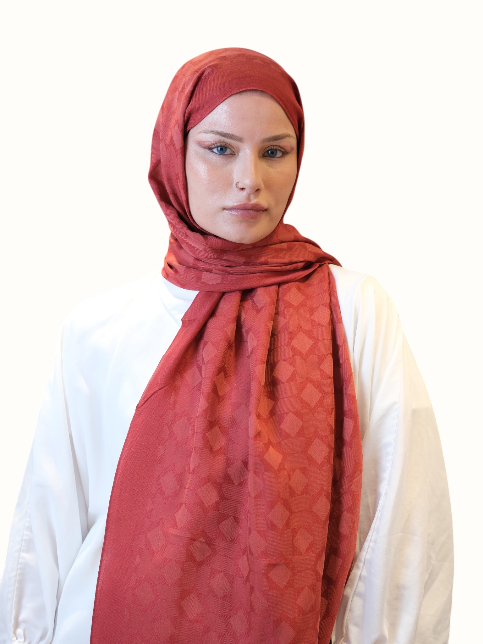 Fresh Scarfs Pamuk Floş Jakarlı Şal Nar - Görsel 2