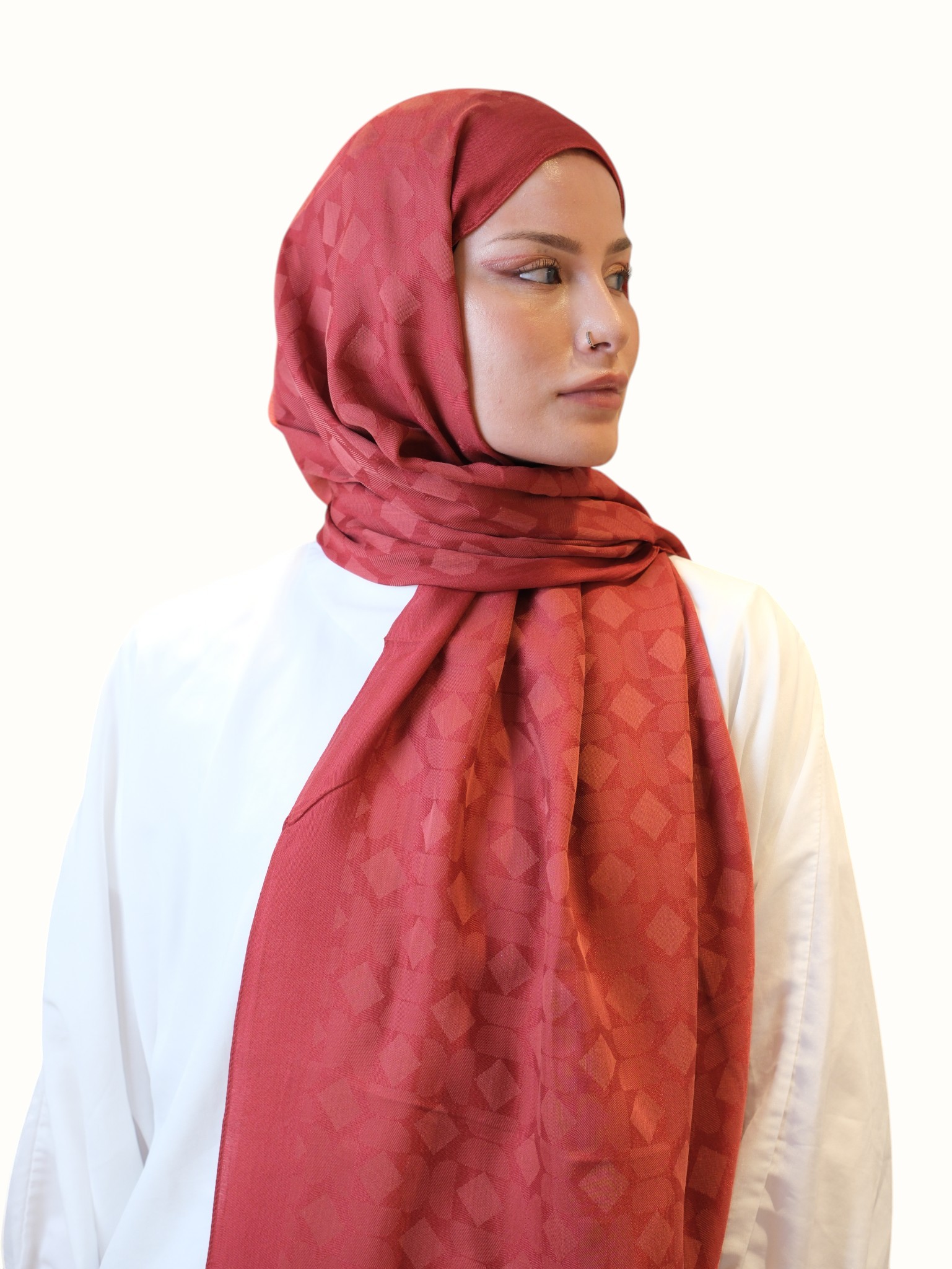 Fresh Scarfs Pamuk Floş Jakarlı Şal Nar - Görsel 3
