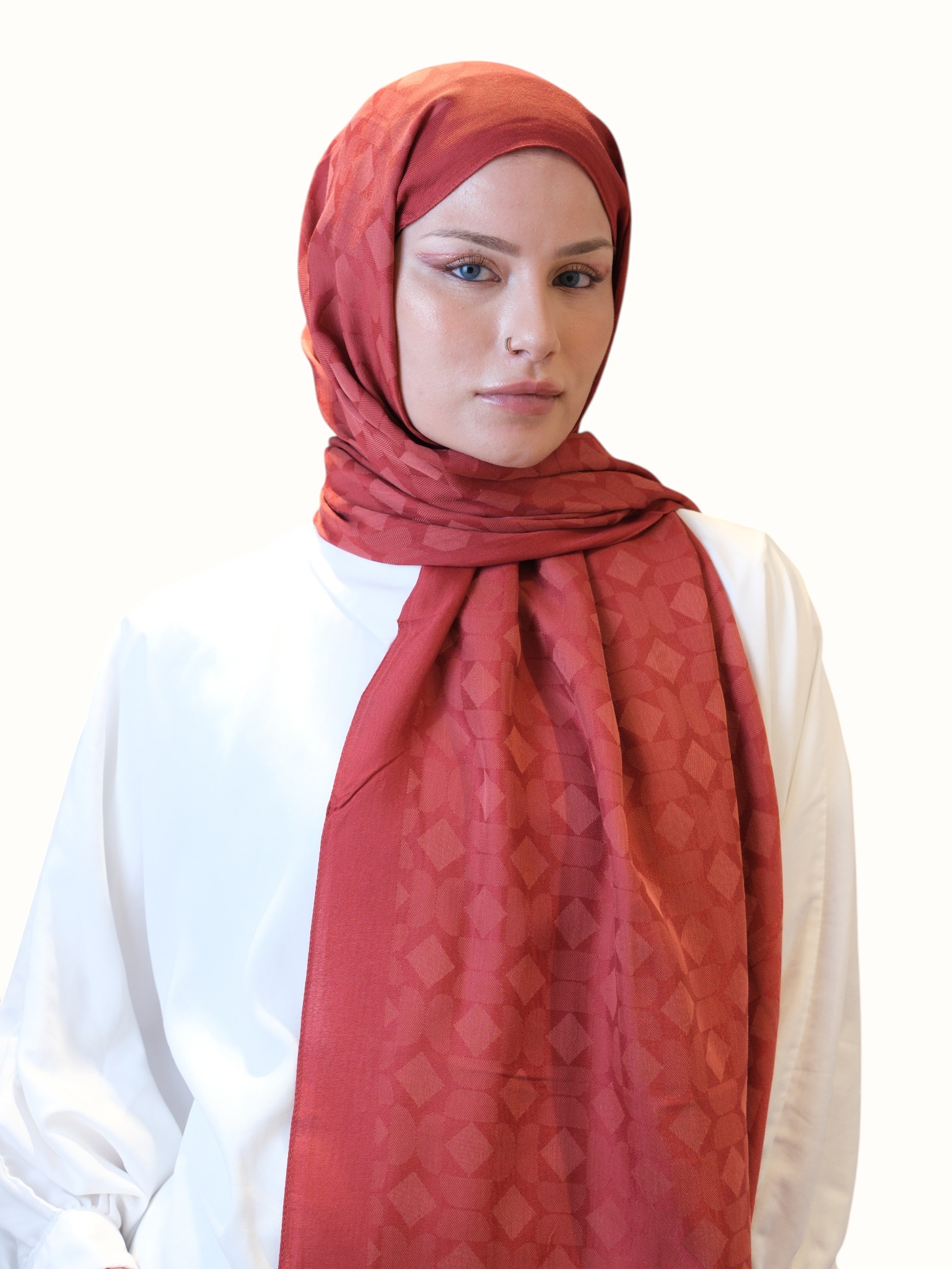 Fresh Scarfs Pamuk Floş Jakarlı Şal Nar - Görsel 5