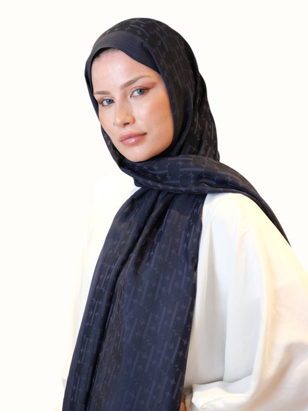 Fresh Scarfs Pamuk Floş Jakarlı Şal Lacivert-01