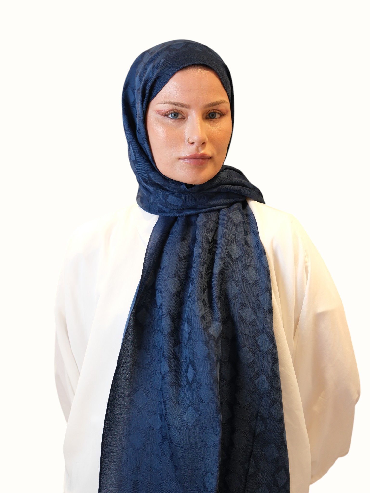 Fresh Scarfs Pamuk Floş Jakarlı Şal Lacivert-03 - Görsel 2