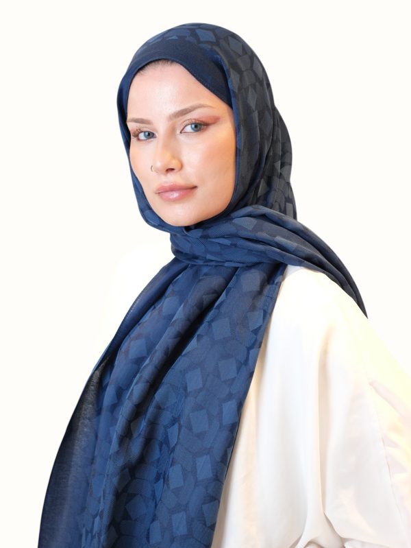Fresh Scarfs Pamuk Floş Jakarlı Şal Lacivert-03