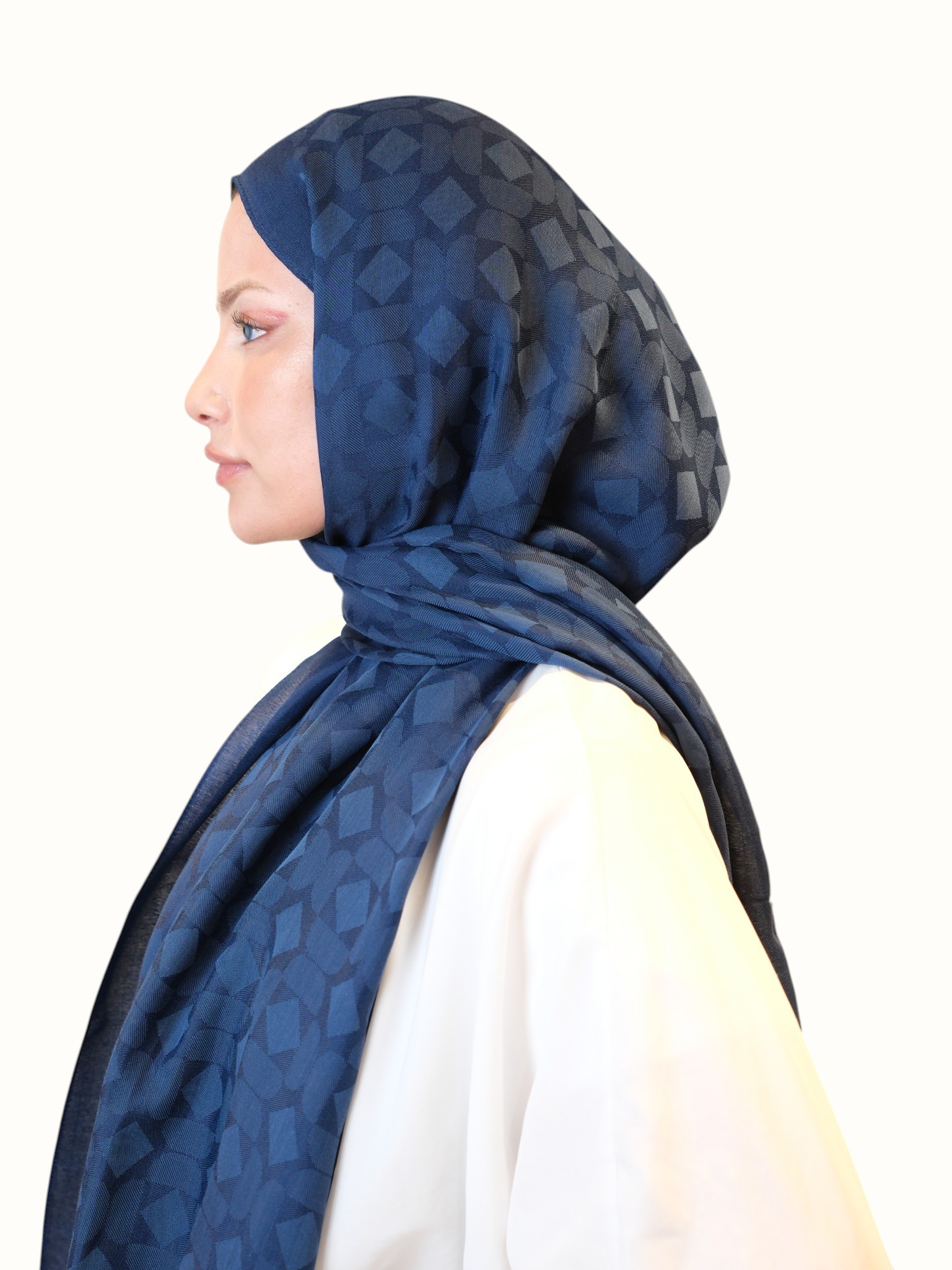 Fresh Scarfs Pamuk Floş Jakarlı Şal Lacivert-03 - Görsel 3