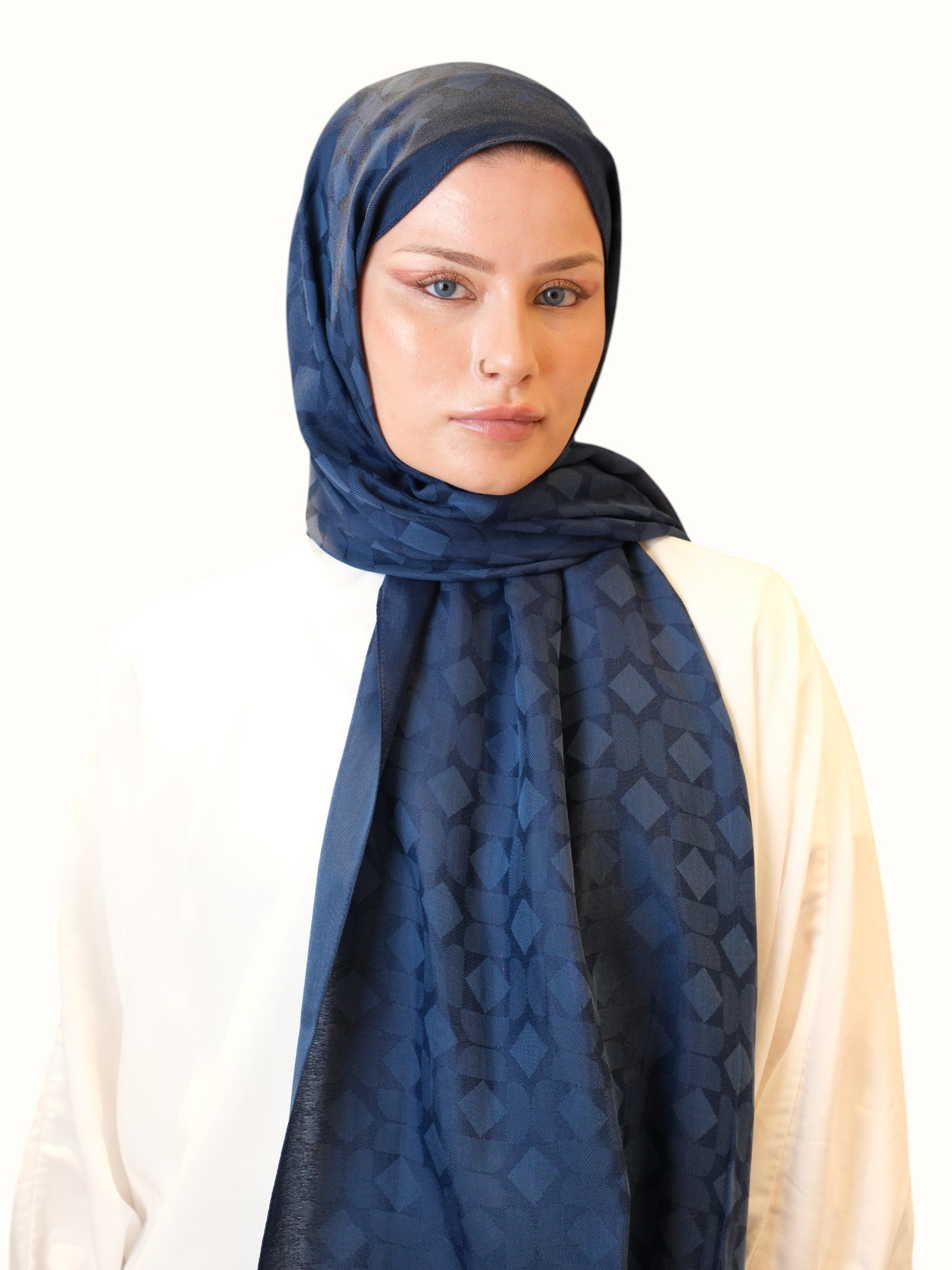 Fresh Scarfs Pamuk Floş Jakarlı Şal Lacivert-03 - Görsel 4