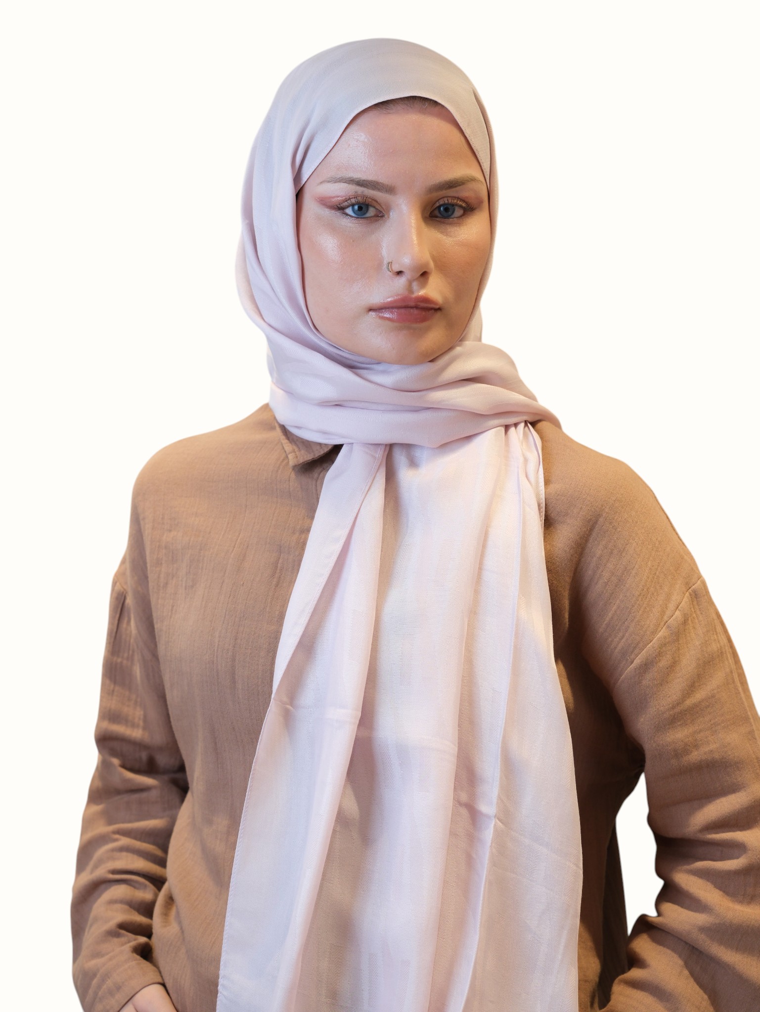 Fresh Scarfs Pamuk Floş Jakarlı Şal Pudra - Görsel 2