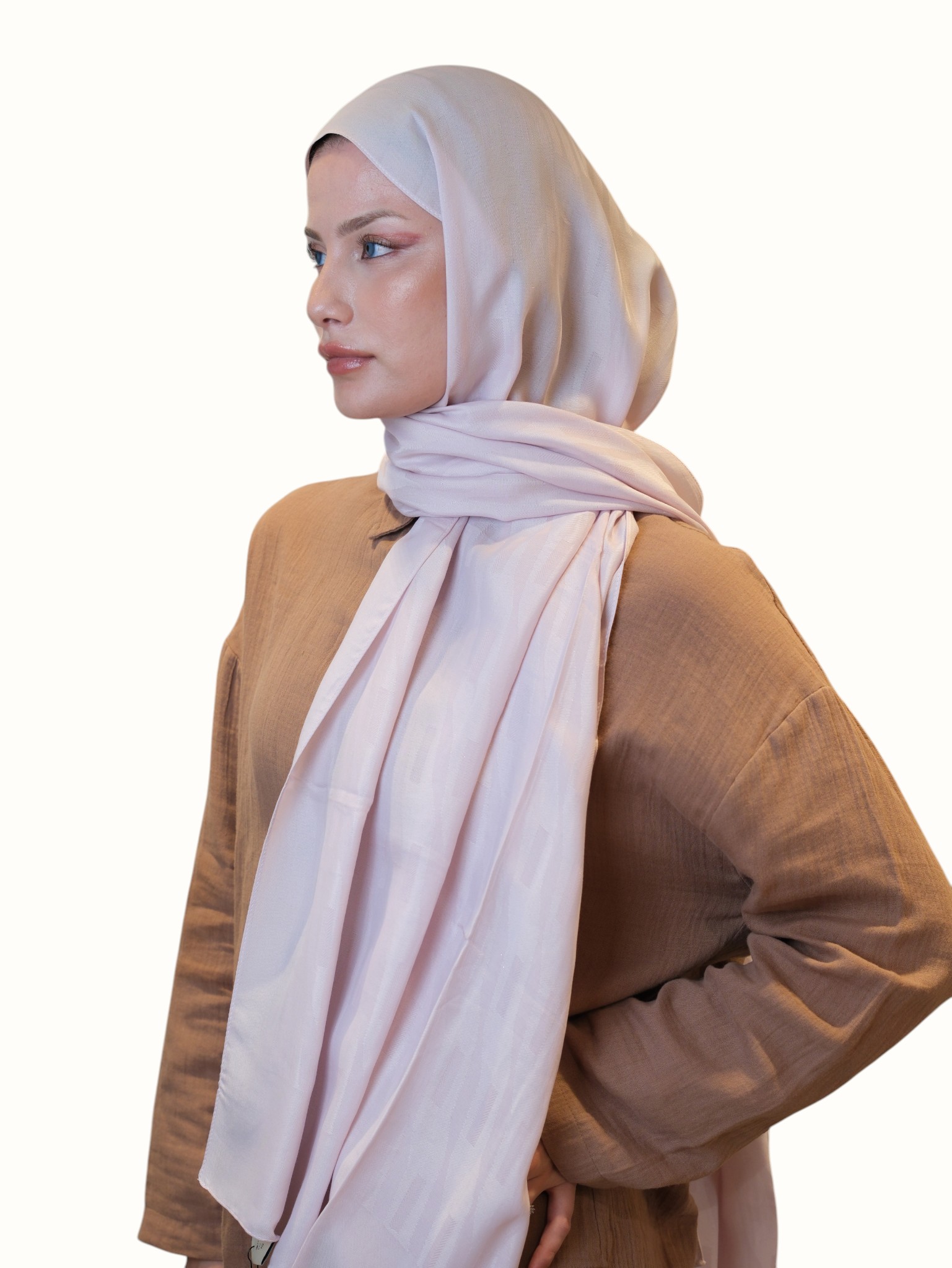 Fresh Scarfs Pamuk Floş Jakarlı Şal Pudra - Görsel 4