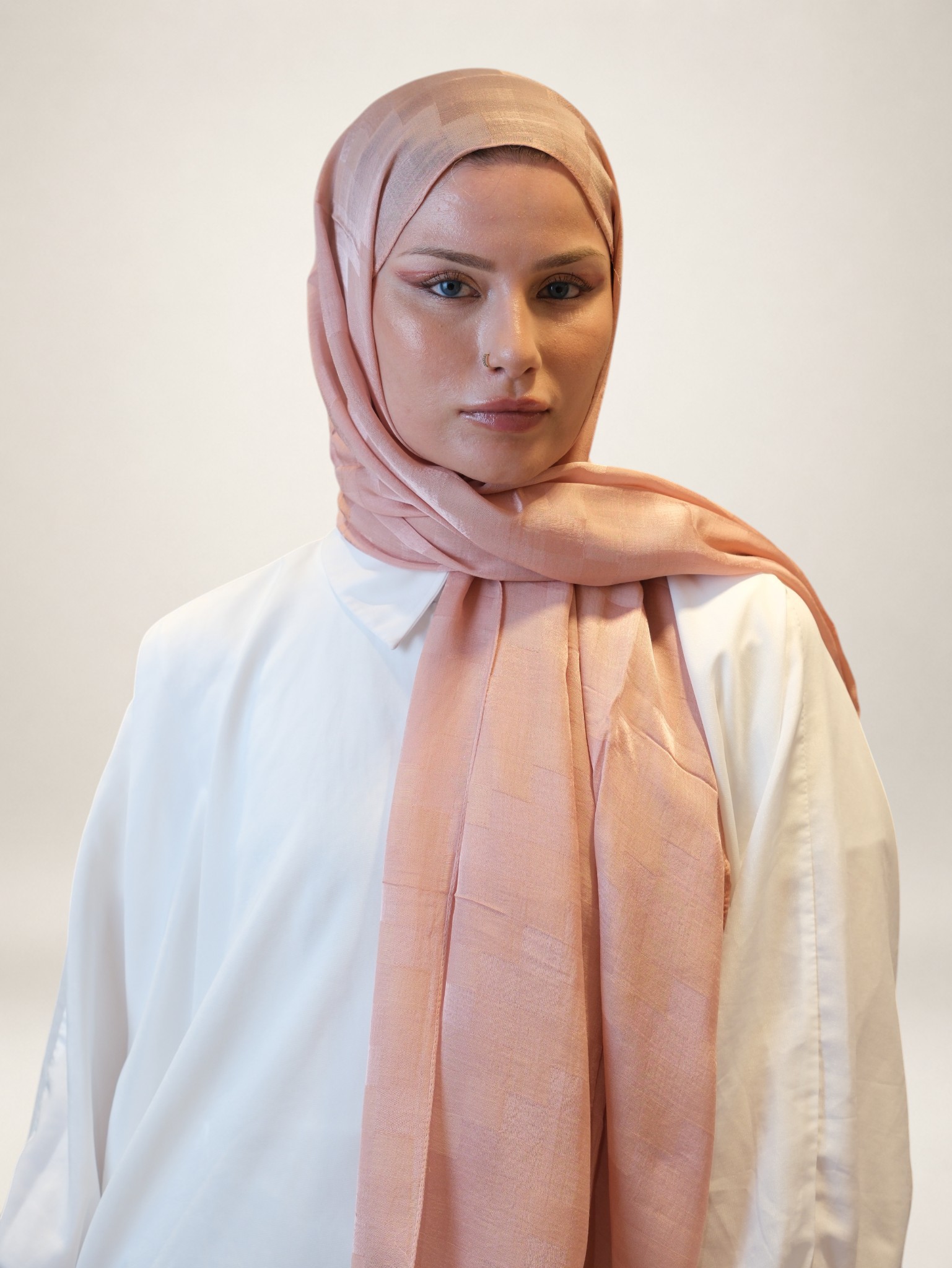 Fresh Scarfs Nori İpeksi Jakar Şal Pudra - Görsel 2