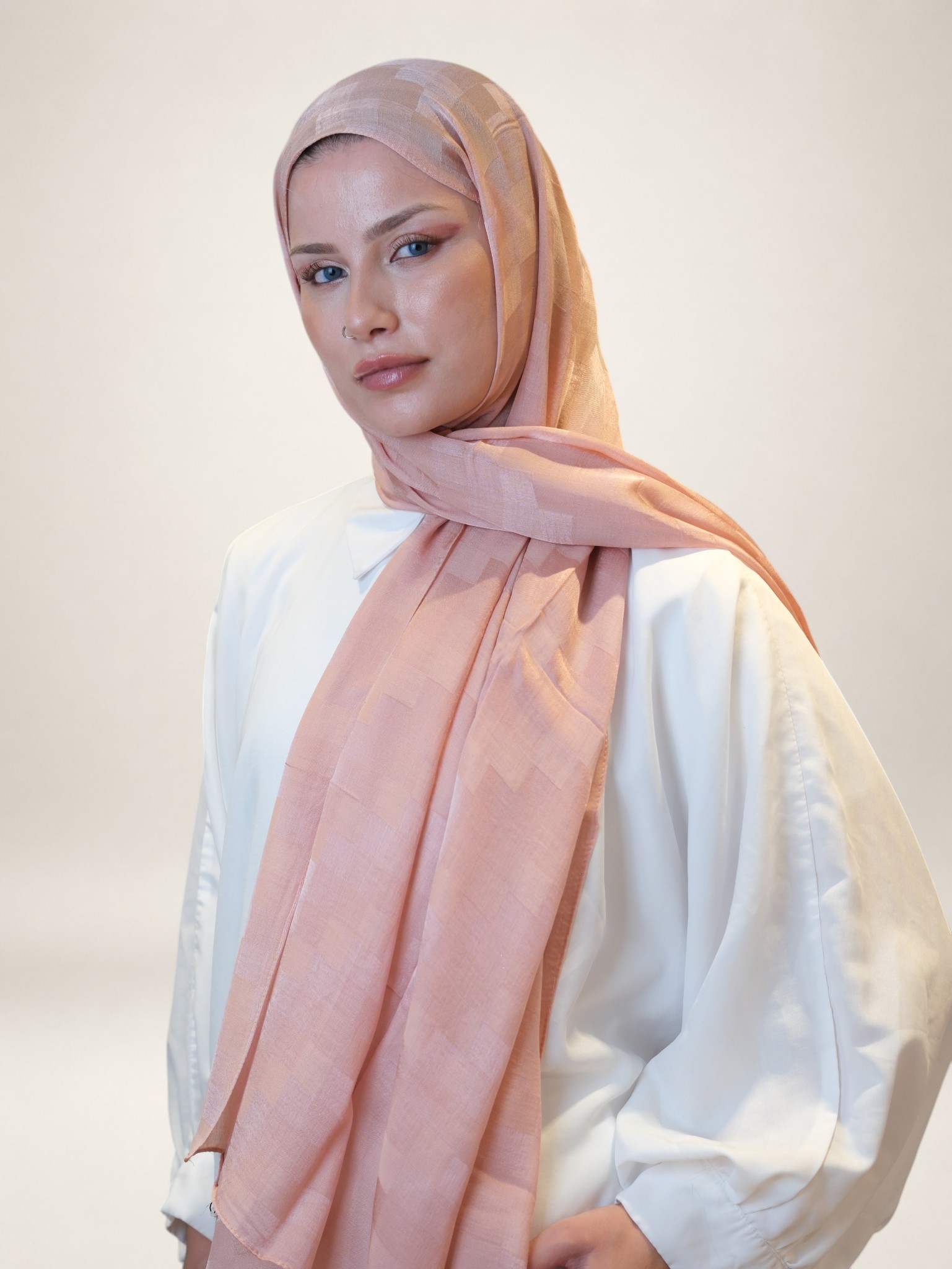 Fresh Scarfs Nori İpeksi Jakar Şal Pudra
