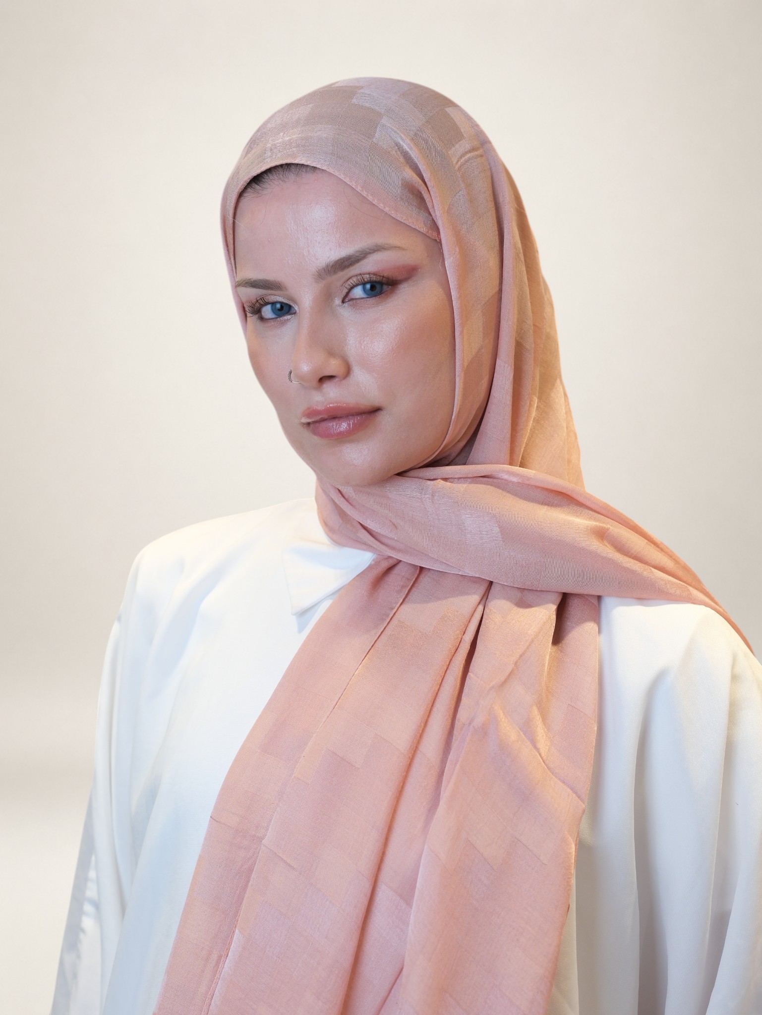 Fresh Scarfs Nori İpeksi Jakar Şal Pudra - Görsel 3