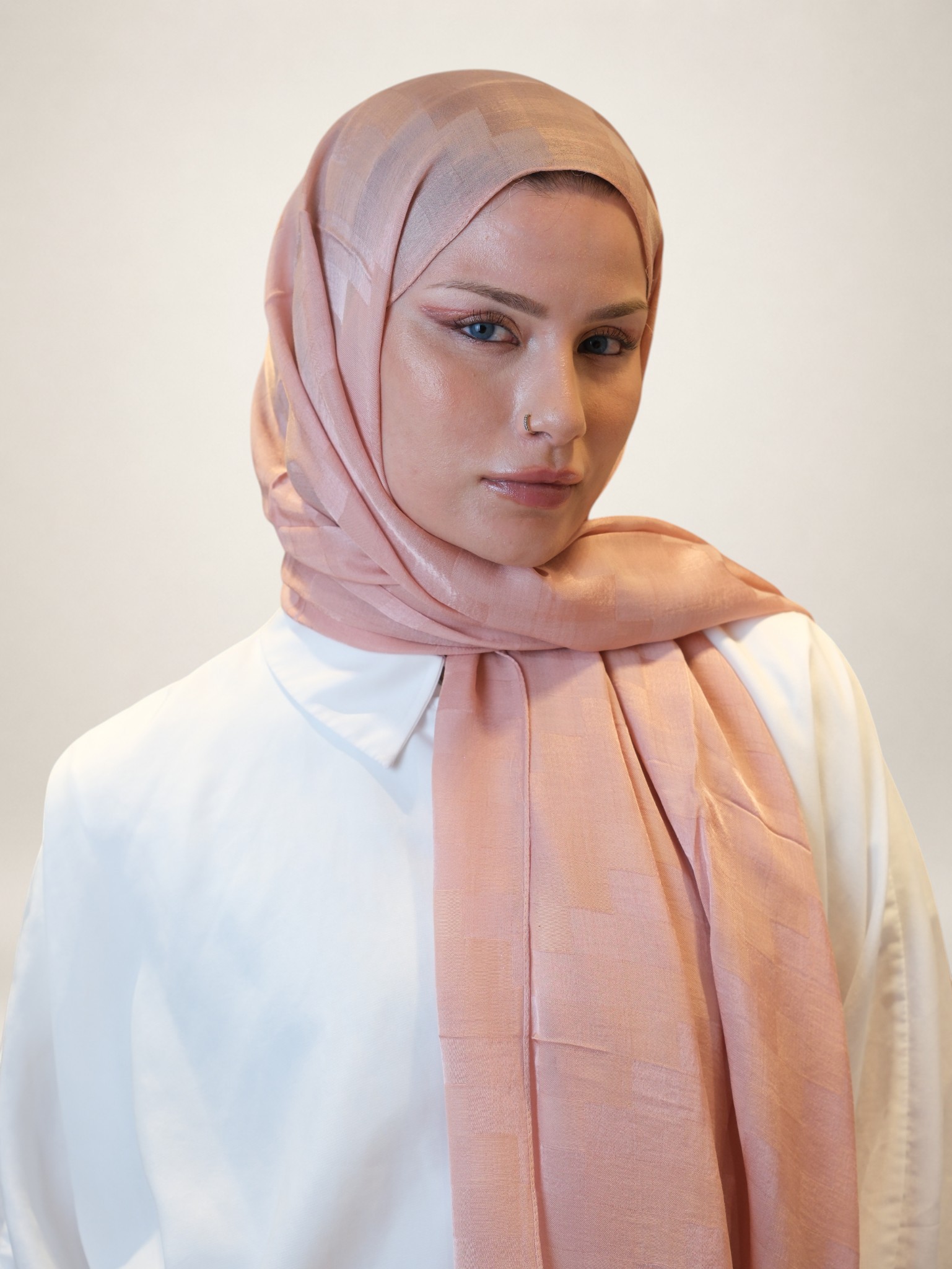Fresh Scarfs Nori İpeksi Jakar Şal Pudra - Görsel 4