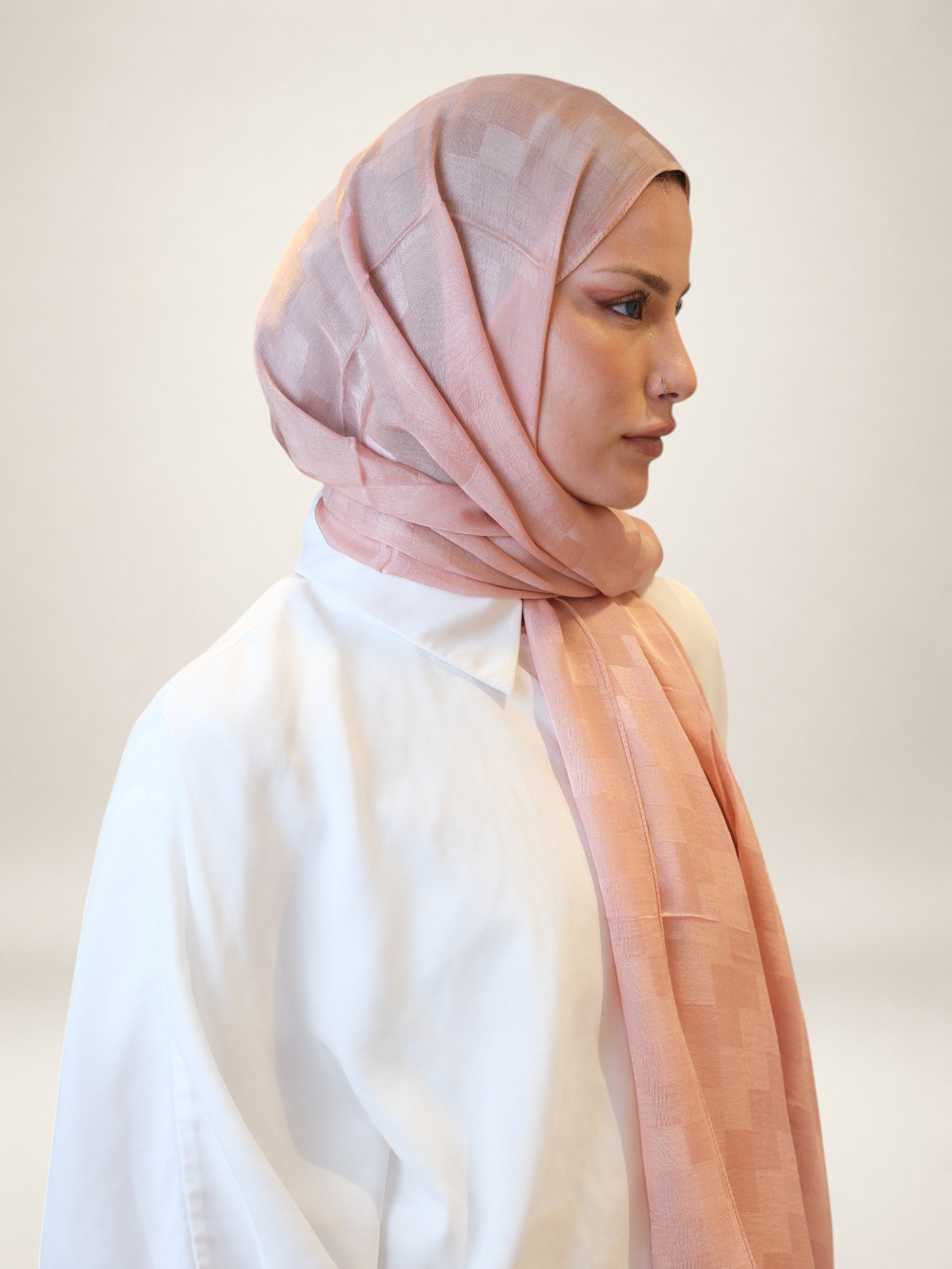 Fresh Scarfs Nori İpeksi Jakar Şal Pudra - Görsel 5