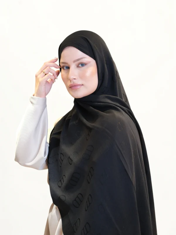 Carell Monogram Desen Pamuk Şal Siyah
